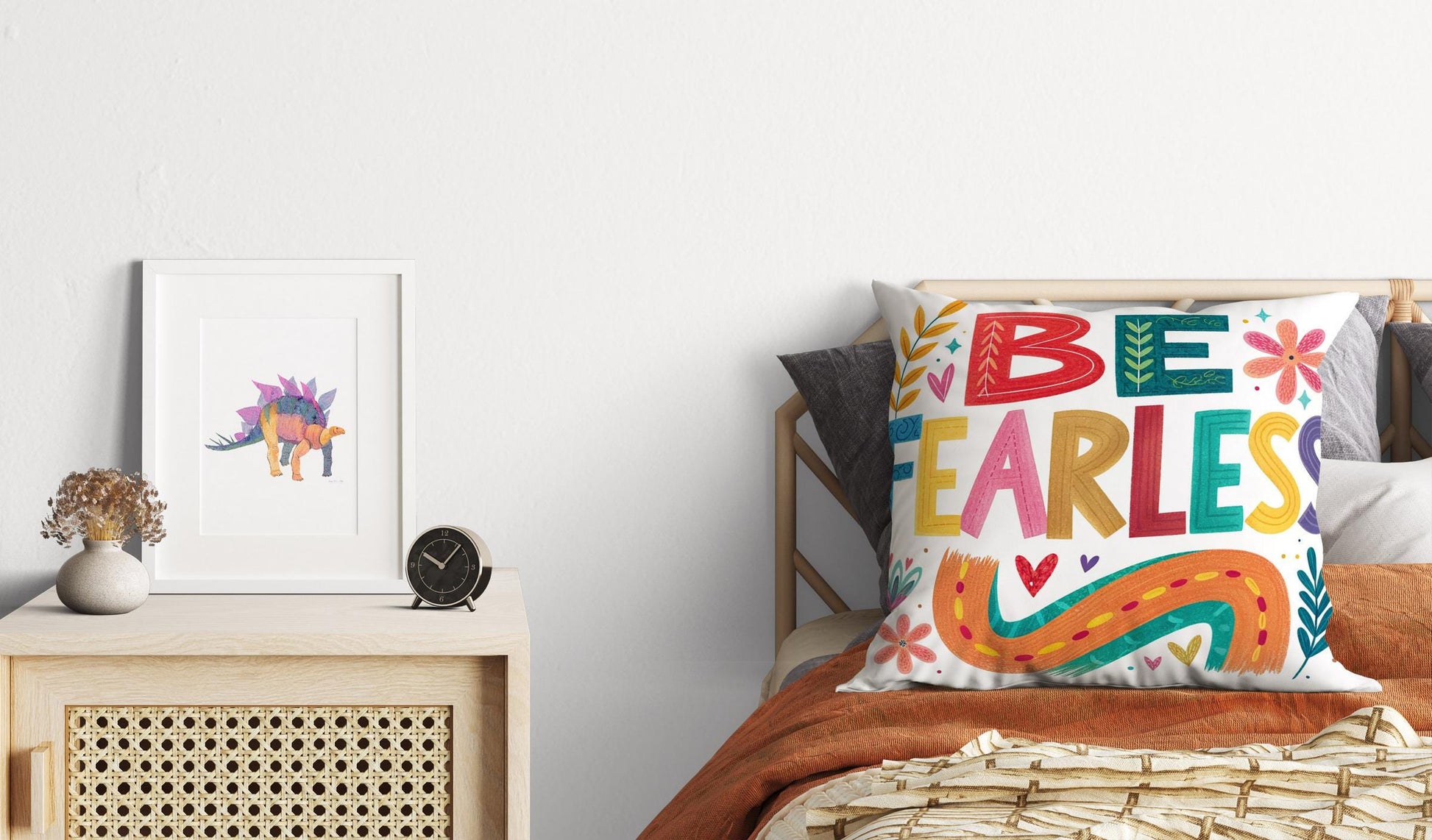 Be Fearless Inspirational Pillow | George Miller Art | Colorful Typography Cushion | Motivational Decor