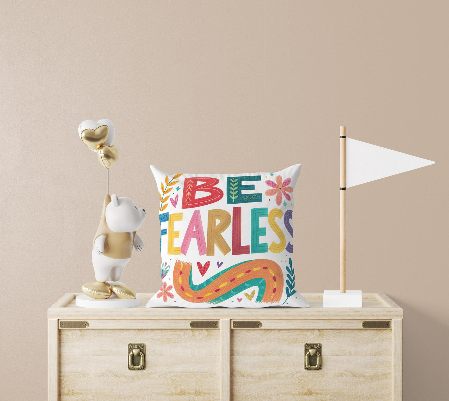 Be Fearless Inspirational Pillow | George Miller Art | Colorful Typography Cushion | Motivational Decor