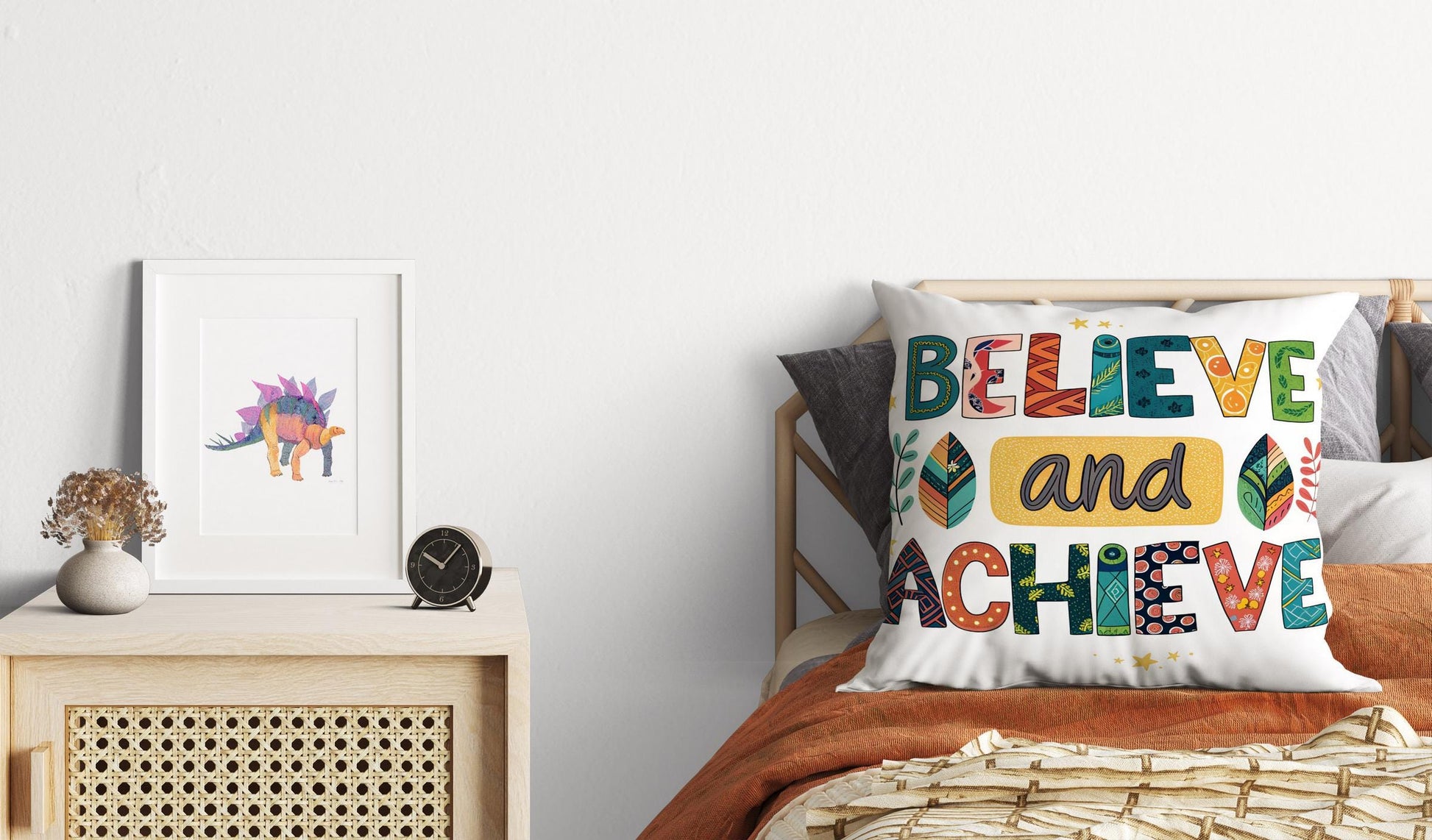 Believe and Achieve Pillow | George Miller Art | Colorful Inspirational Cushion | Motivational Decor