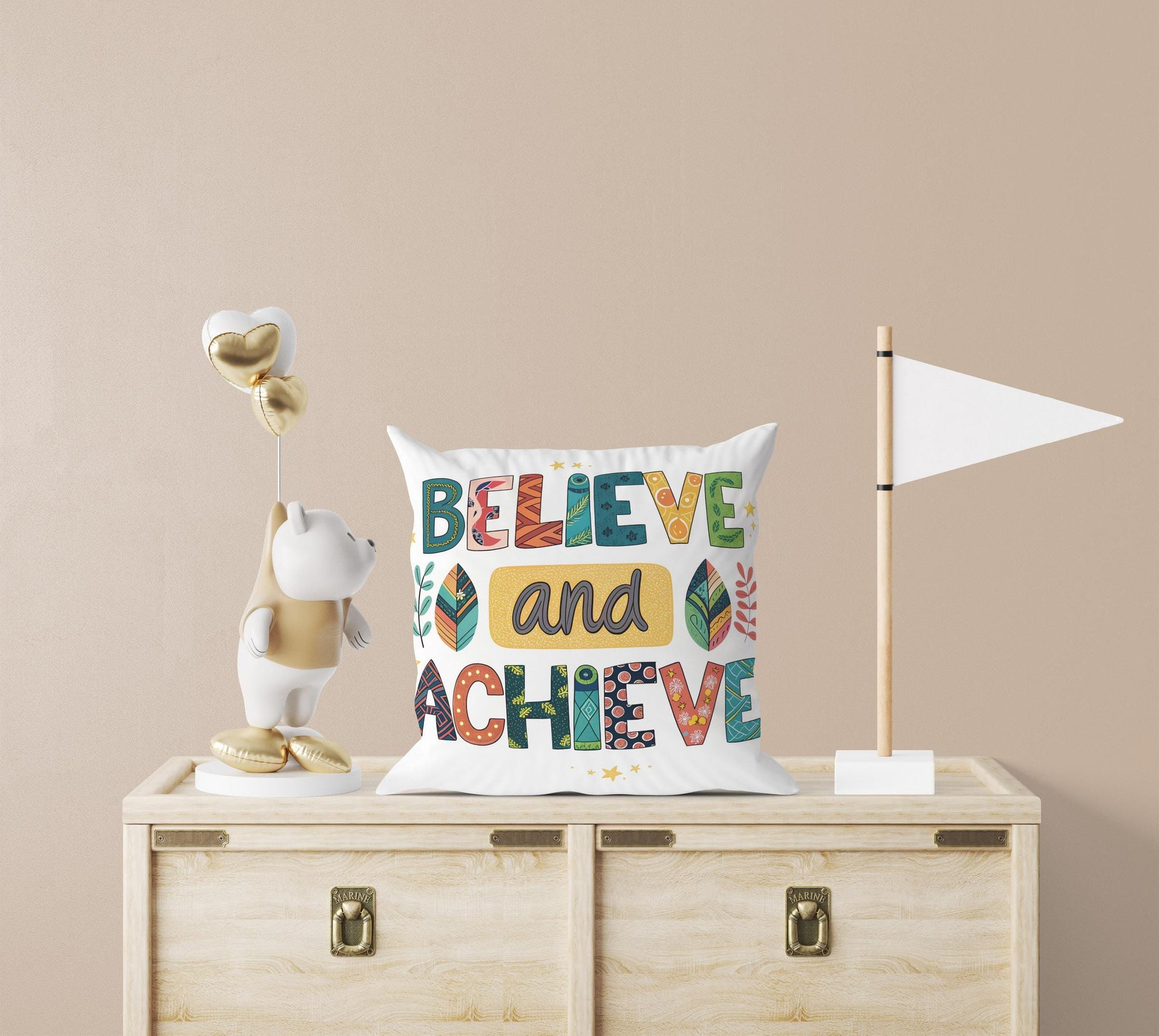 Believe and Achieve Pillow | George Miller Art | Colorful Inspirational Cushion | Motivational Decor