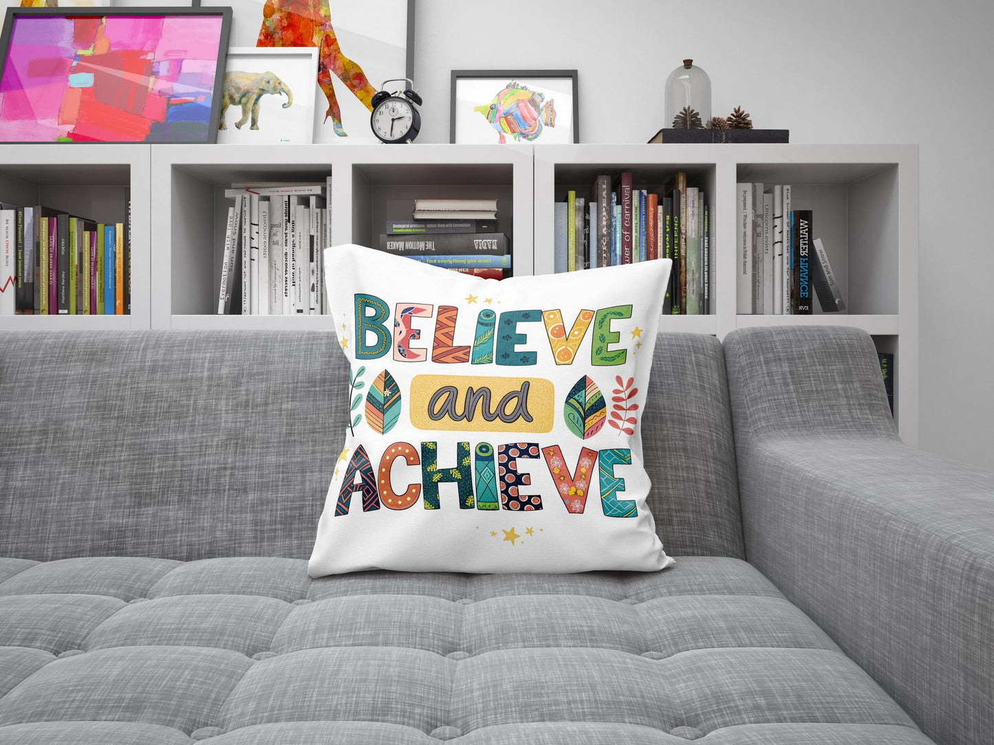 Believe and Achieve Pillow | George Miller Art | Colorful Inspirational Cushion | Motivational Decor