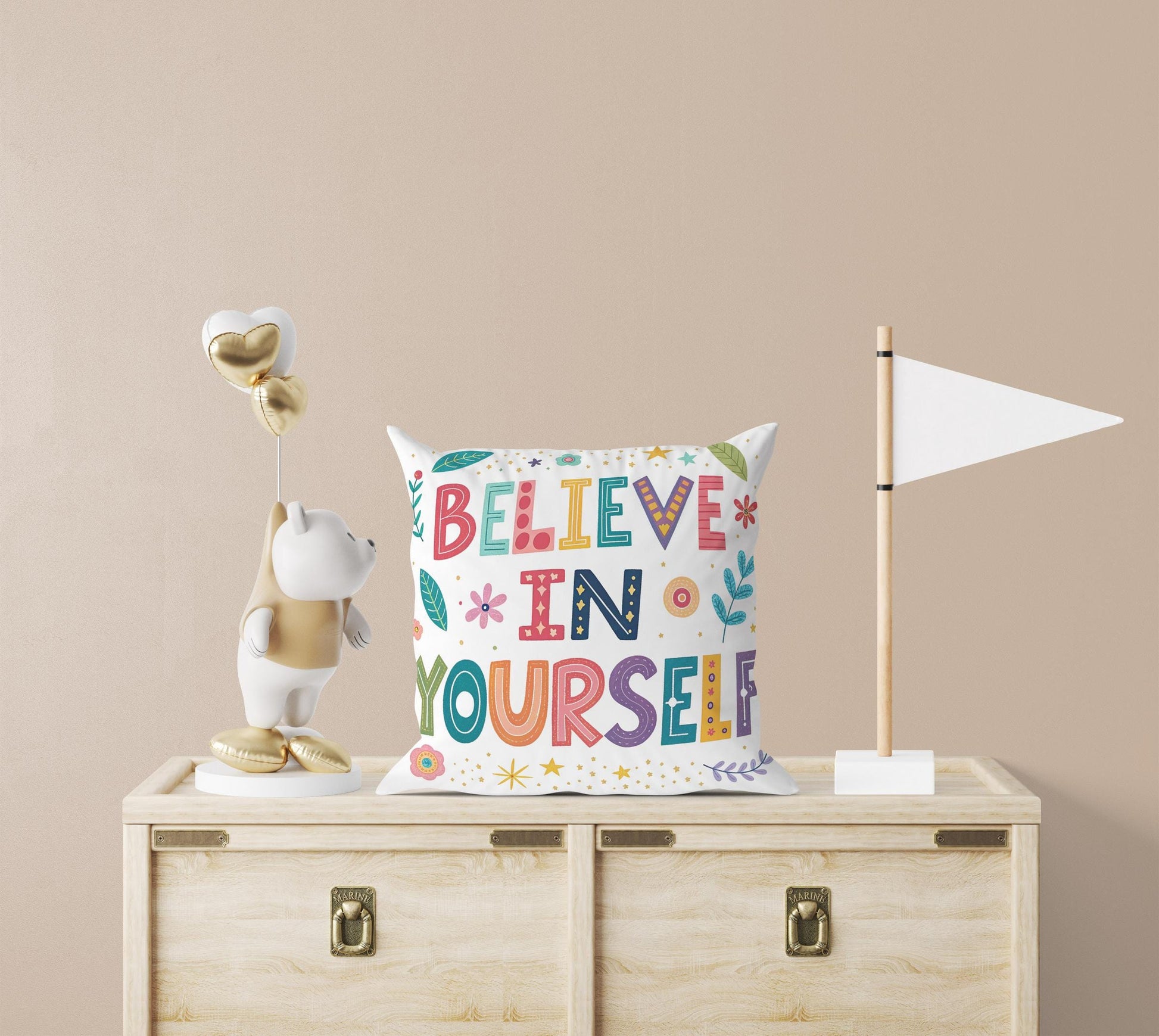 Believe in Yourself Pillow | George Miller Art | Colorful Inspirational Cushion | Motivational Decor