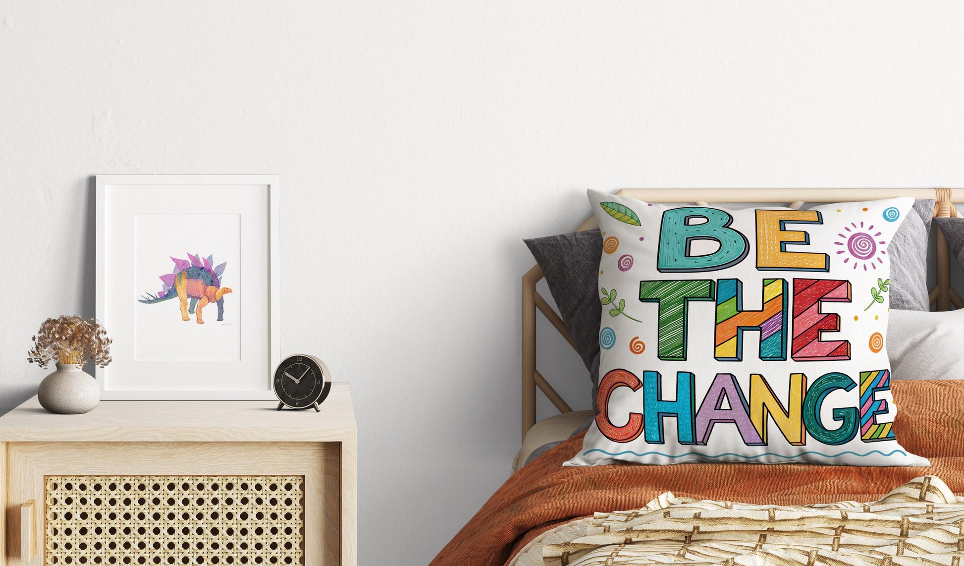 George Miller Be The Change | Whimsical Typography Pillow | Colorful Inspirational Home Accent