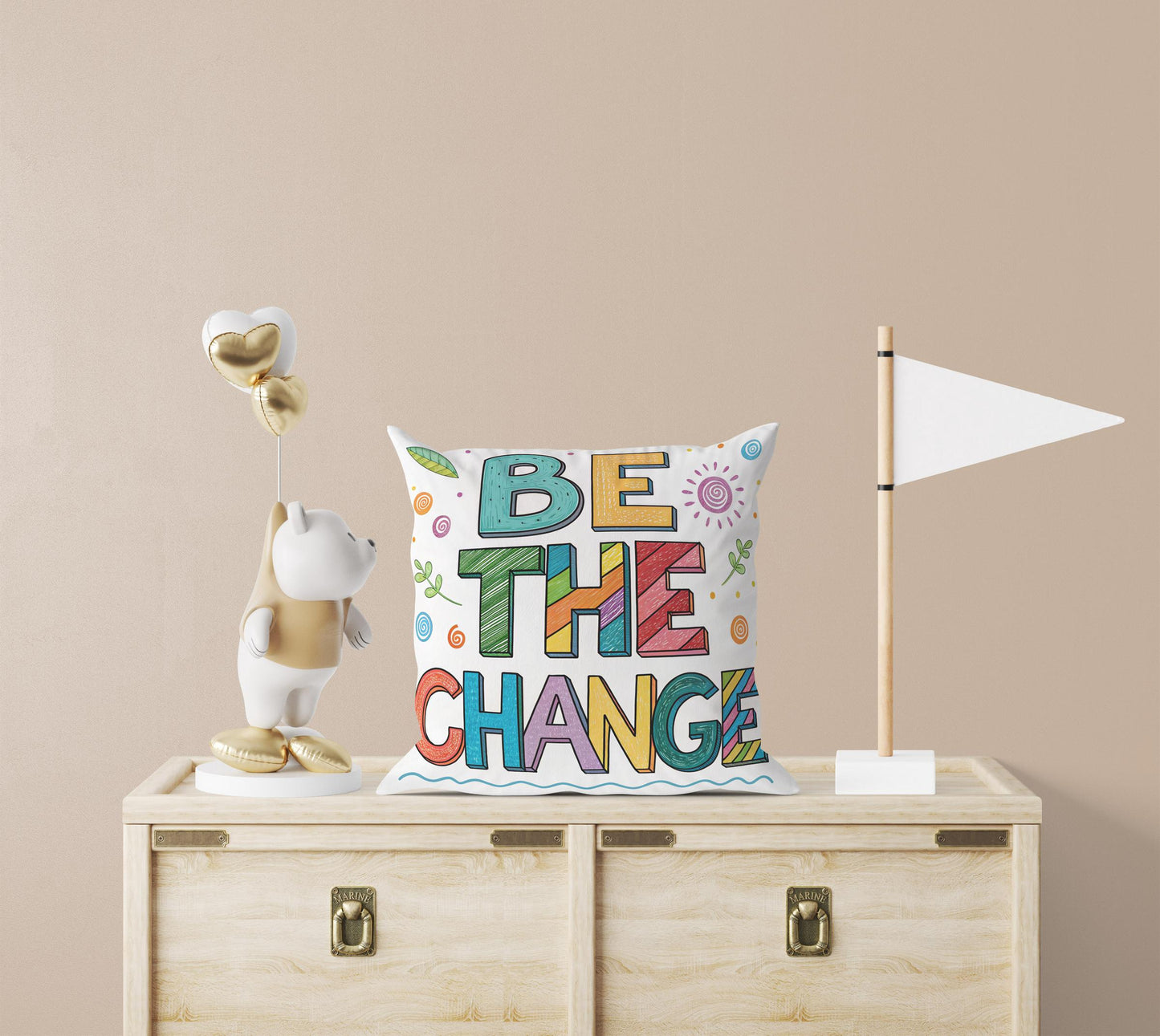 George Miller Be The Change | Whimsical Typography Pillow | Colorful Inspirational Home Accent