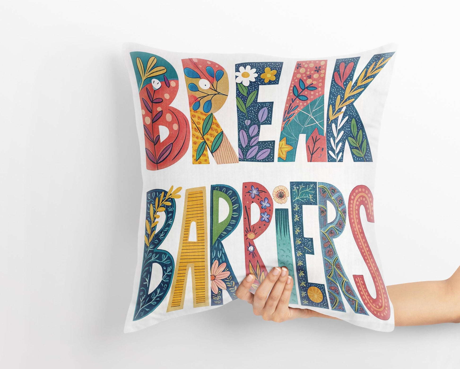 Floral Typography Pillow | Break Barriers | George Miller Design | Inspirational Folk Art Decor