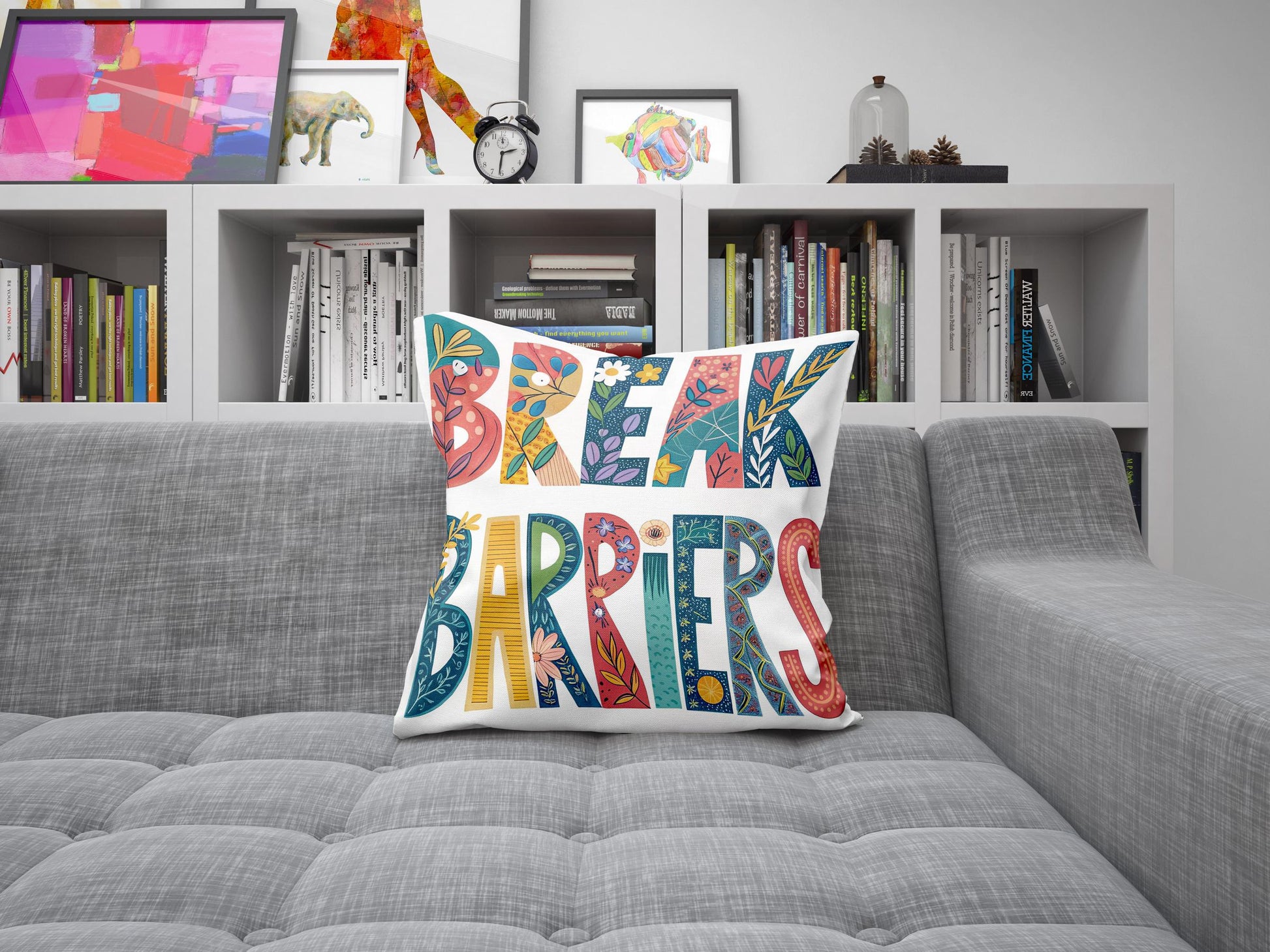 Floral Typography Pillow | Break Barriers | George Miller Design | Inspirational Folk Art Decor