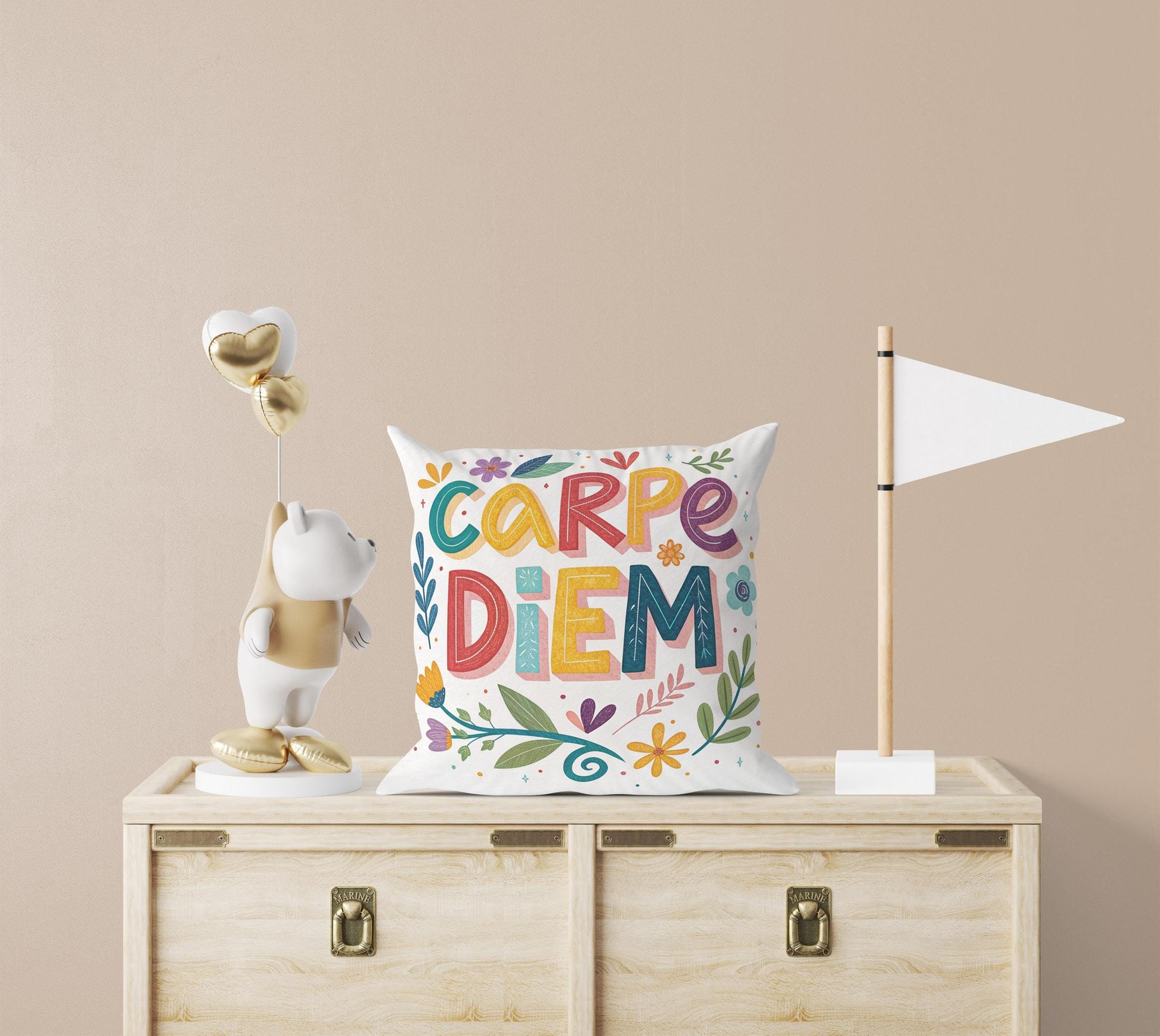 Inspirational Carpe Diem | George Miller Art | Colorful Motivational Pillow | Unique Home Gift