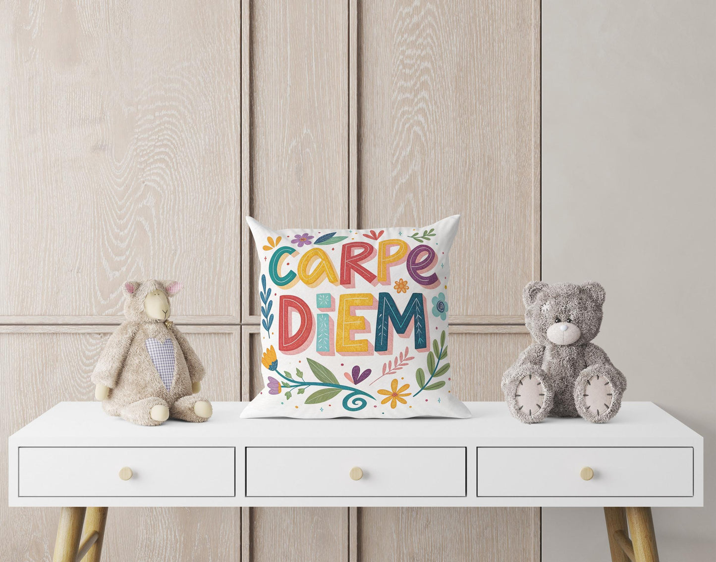 Inspirational Carpe Diem | George Miller Art | Colorful Motivational Pillow | Unique Home Gift