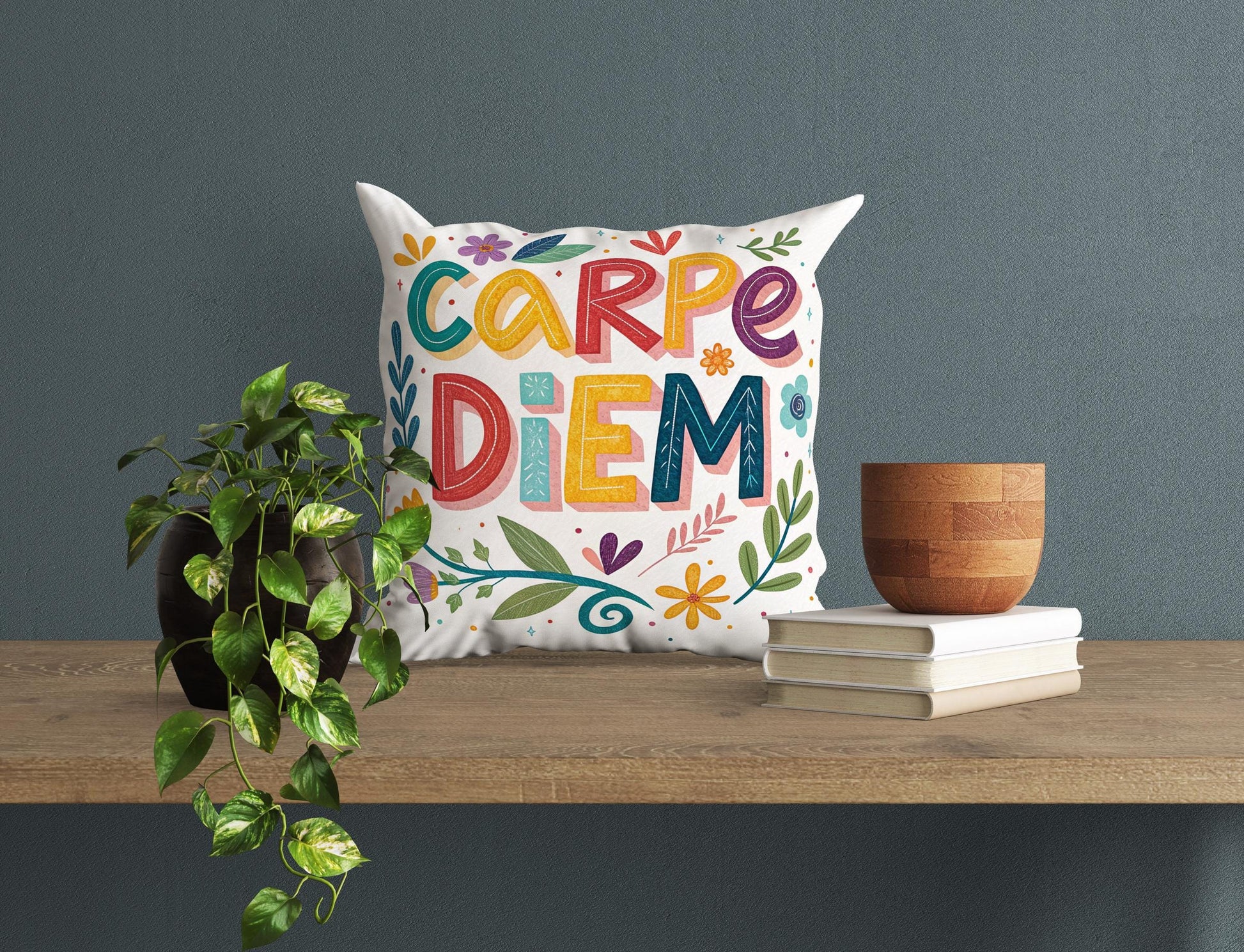 Inspirational Carpe Diem | George Miller Art | Colorful Motivational Pillow | Unique Home Gift