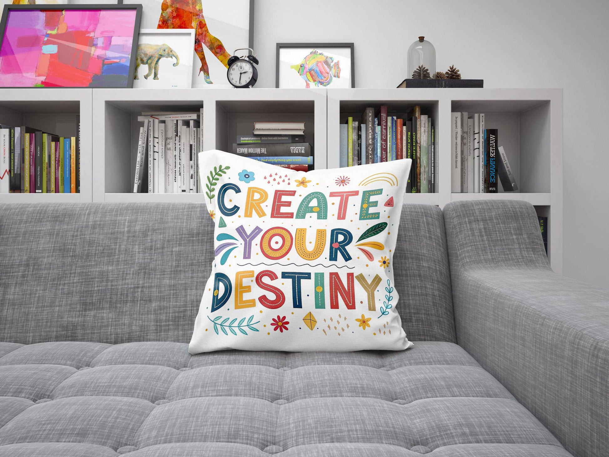 Empowering Pillow Cover | Create Your Destiny | George Miller Art | Whimsical Inspirational Gift