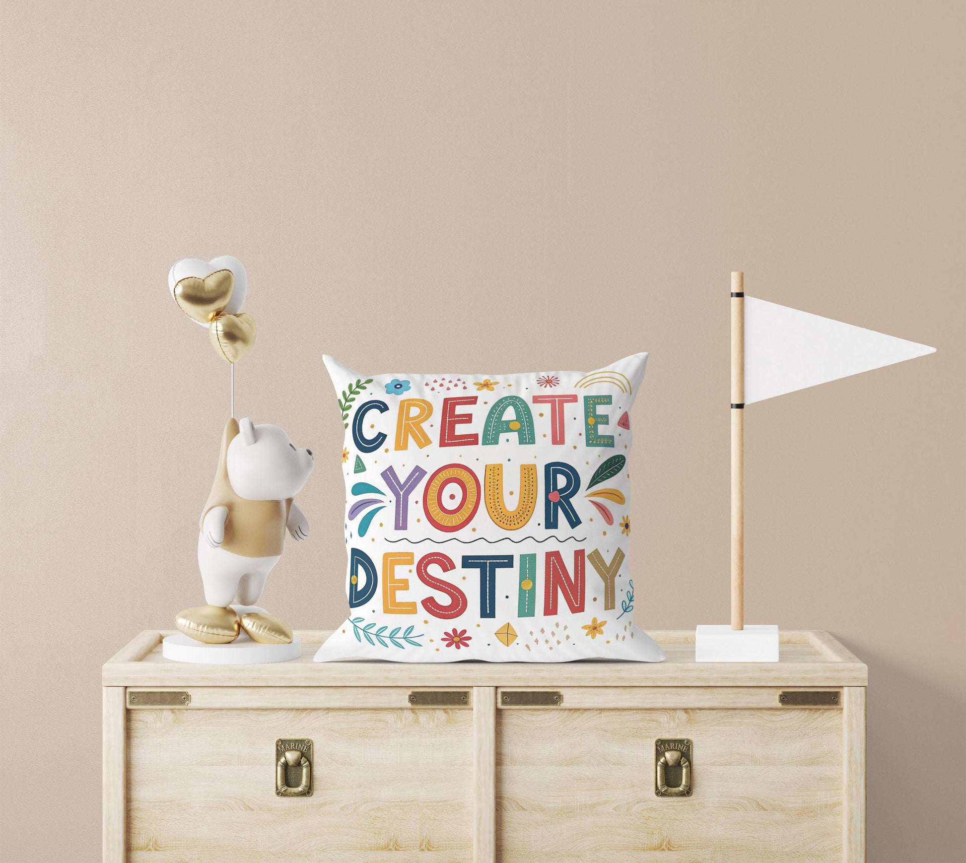 Empowering Pillow Cover | Create Your Destiny | George Miller Art | Whimsical Inspirational Gift