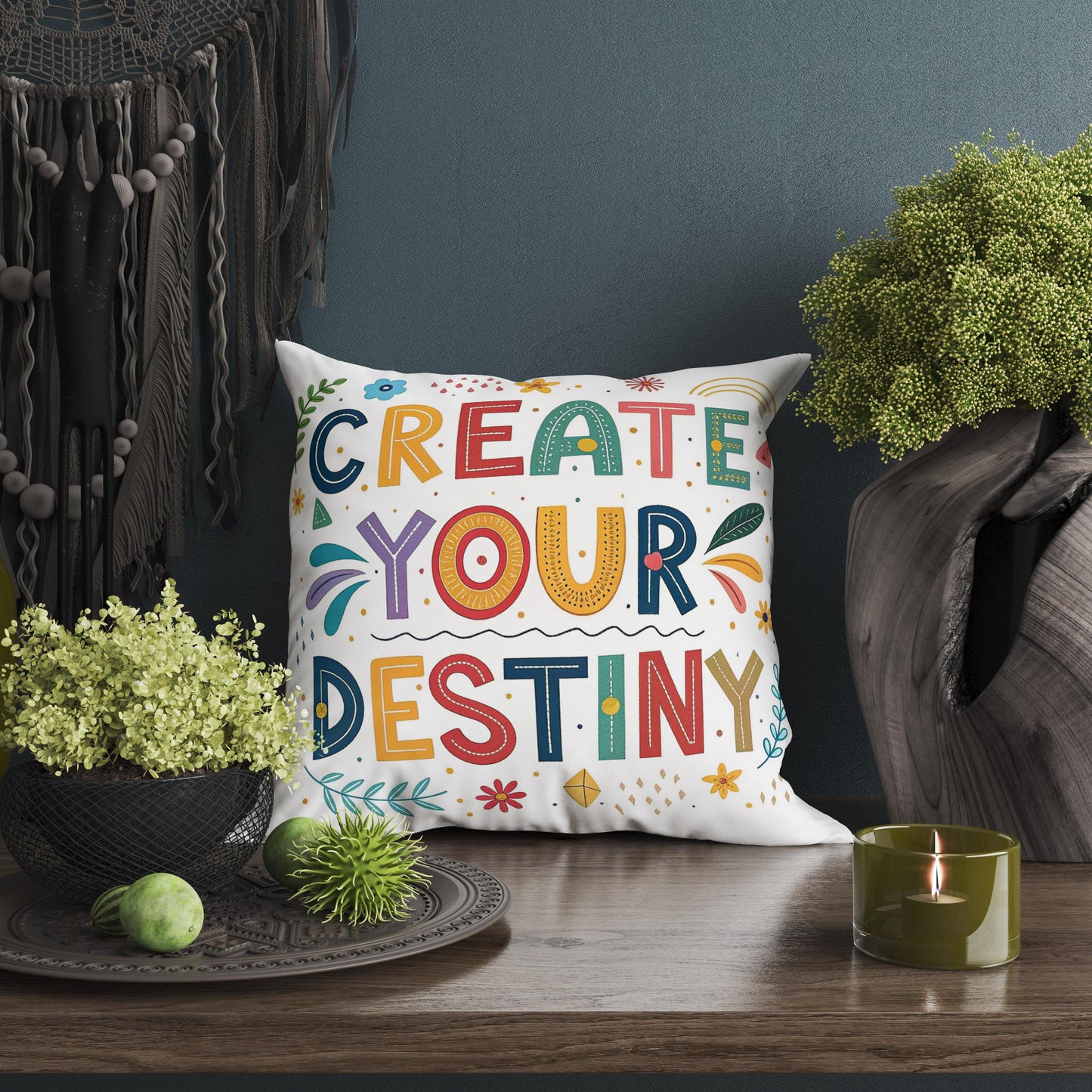 Empowering Pillow Cover | Create Your Destiny | George Miller Art | Whimsical Inspirational Gift