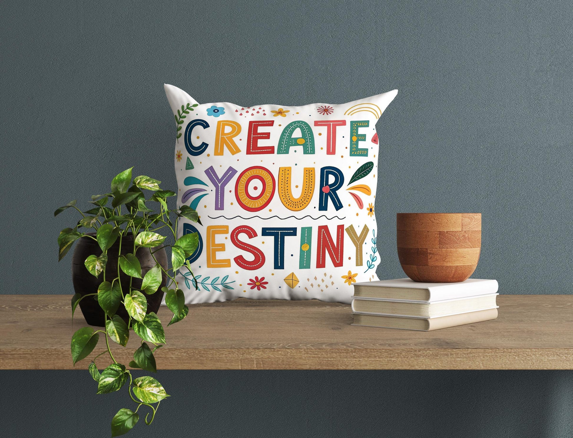 Empowering Pillow Cover | Create Your Destiny | George Miller Art | Whimsical Inspirational Gift