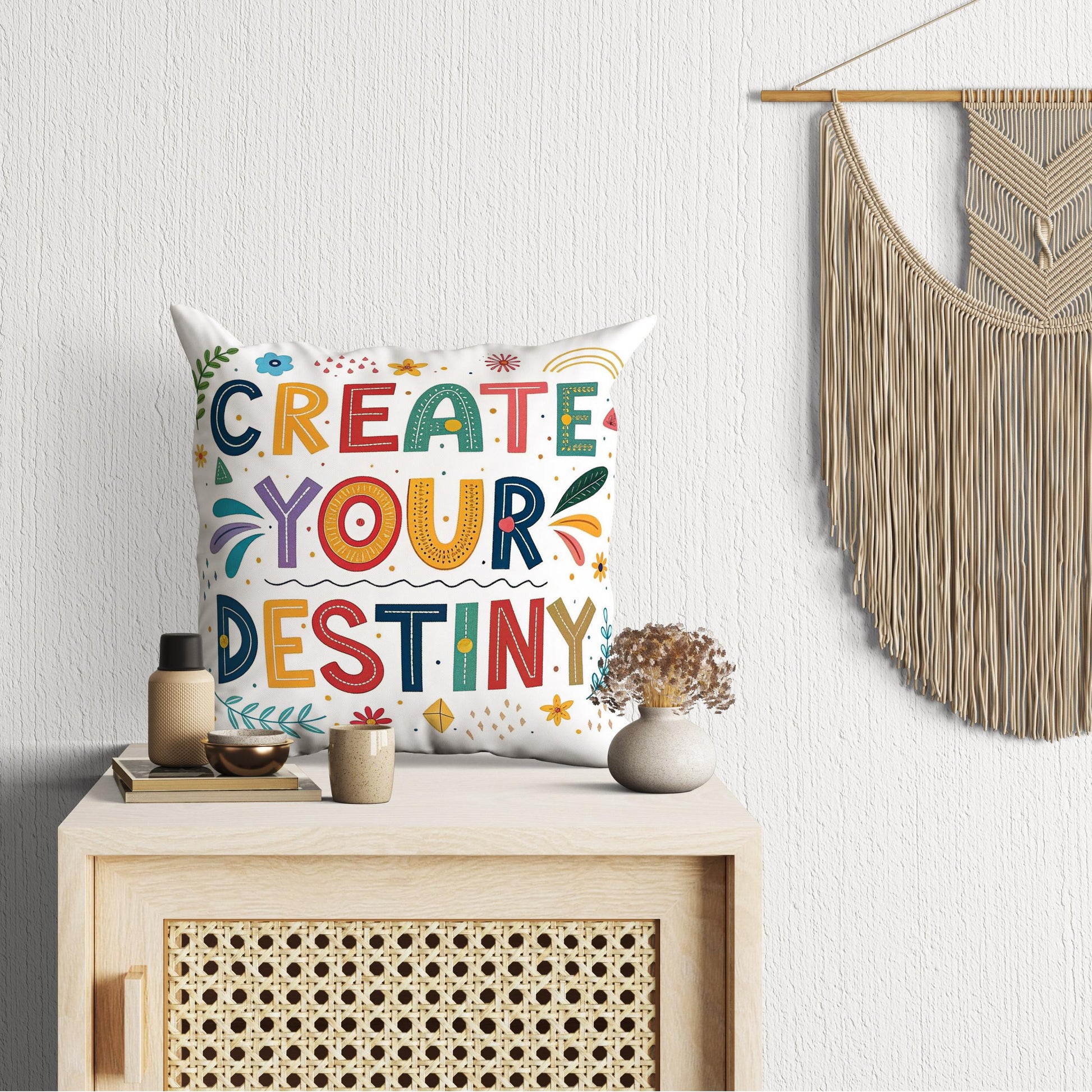 Empowering Pillow Cover | Create Your Destiny | George Miller Art | Whimsical Inspirational Gift