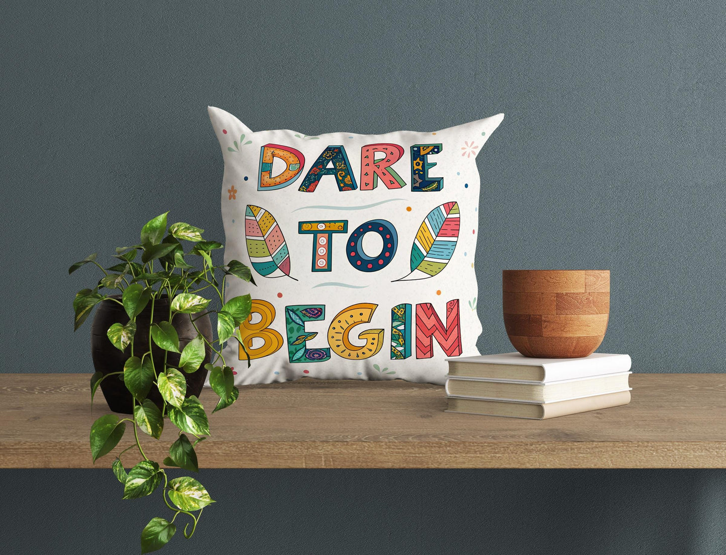 Dare to Begin Pillow | George Miller Art | Whimsical Inspirational Cushion | Motivational Decor