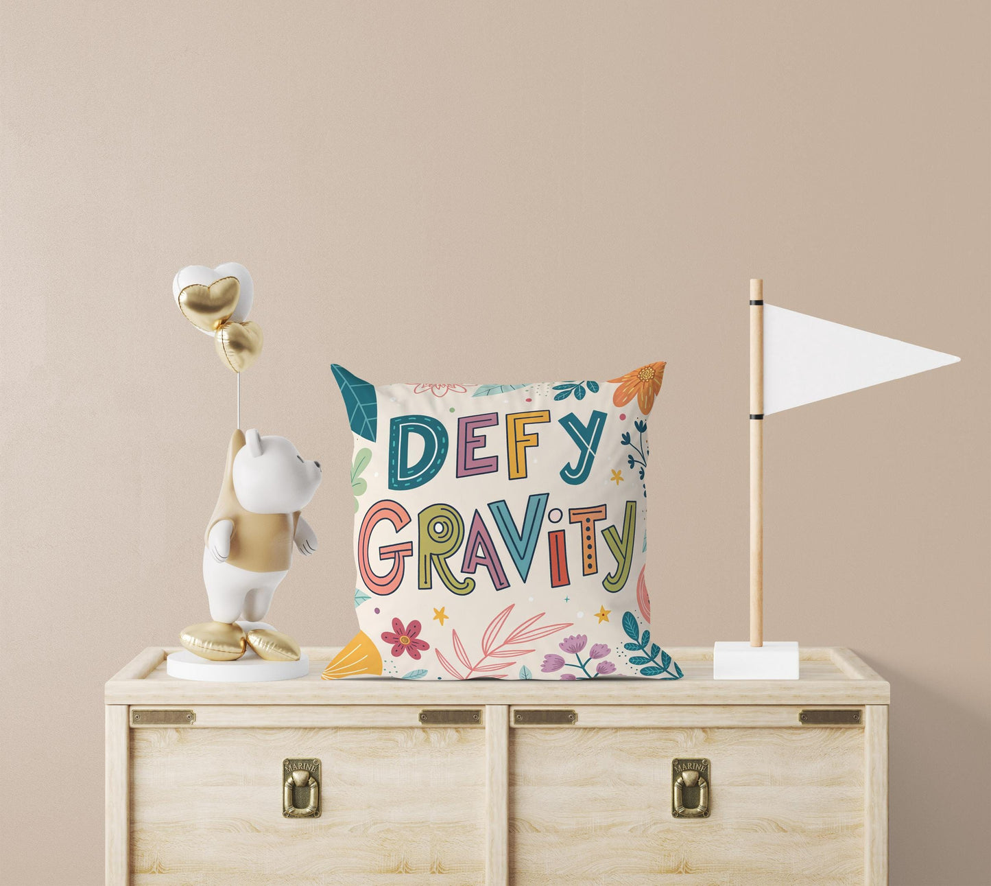 George Miller Inspirational | Defy Gravity Typography Pillow | Colorful Motivational Home Accent