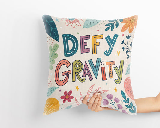 George Miller Inspirational | Defy Gravity Typography Pillow | Colorful Motivational Home Accent