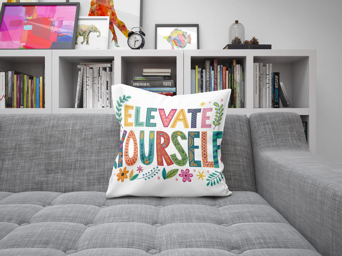 Motivational Word Art | Elevate Yourself | George Miller Typography | Colorful Inspirational Pillow