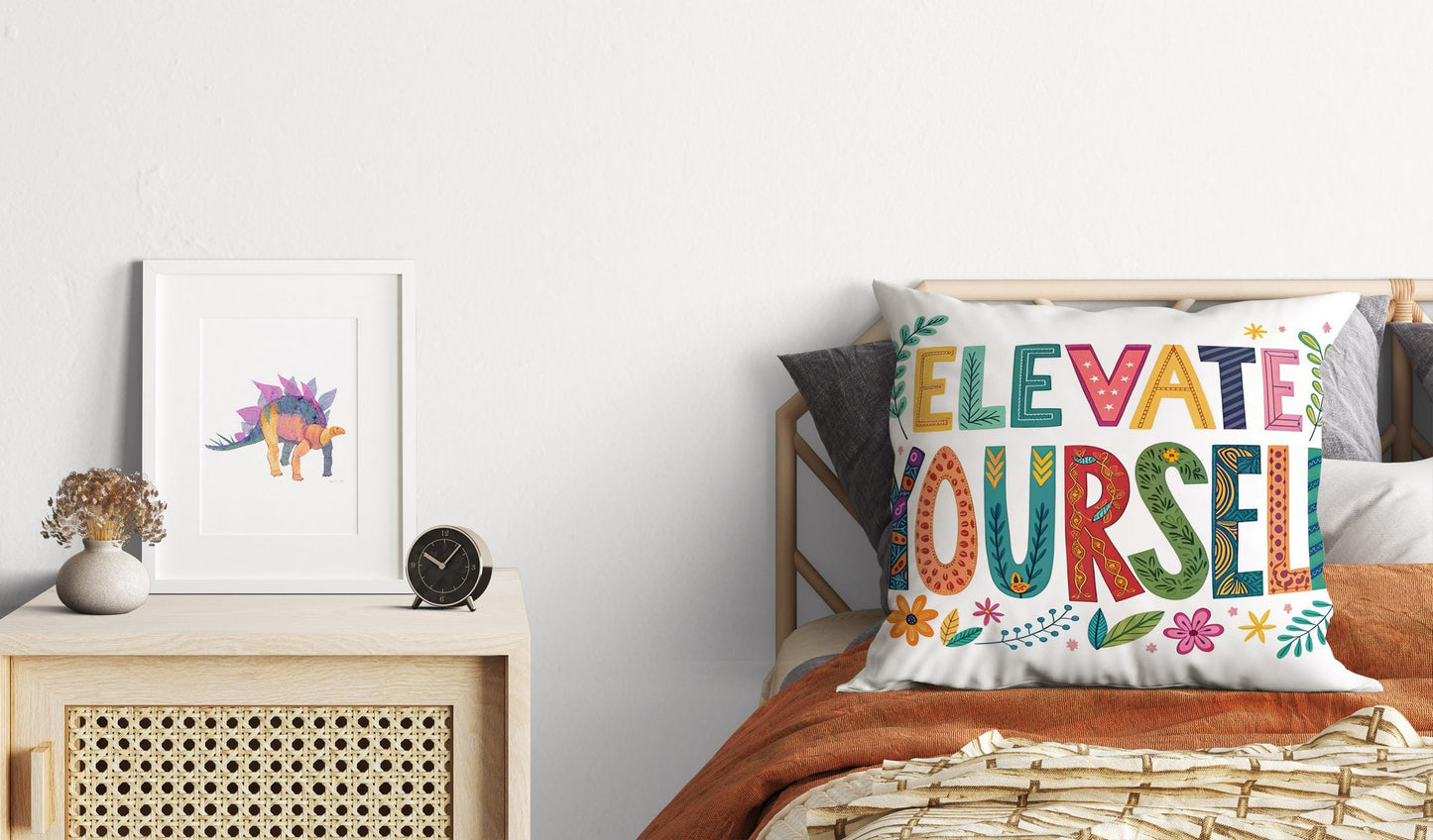 Motivational Word Art | Elevate Yourself | George Miller Typography | Colorful Inspirational Pillow