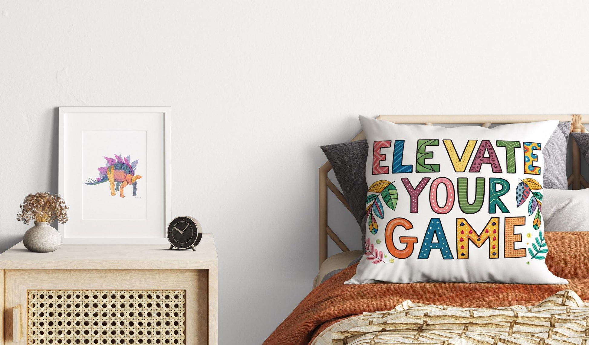 Empowering Pillow Cover | Elevate Your Game | George Miller Art | Whimsical Leaf Motivational Gift