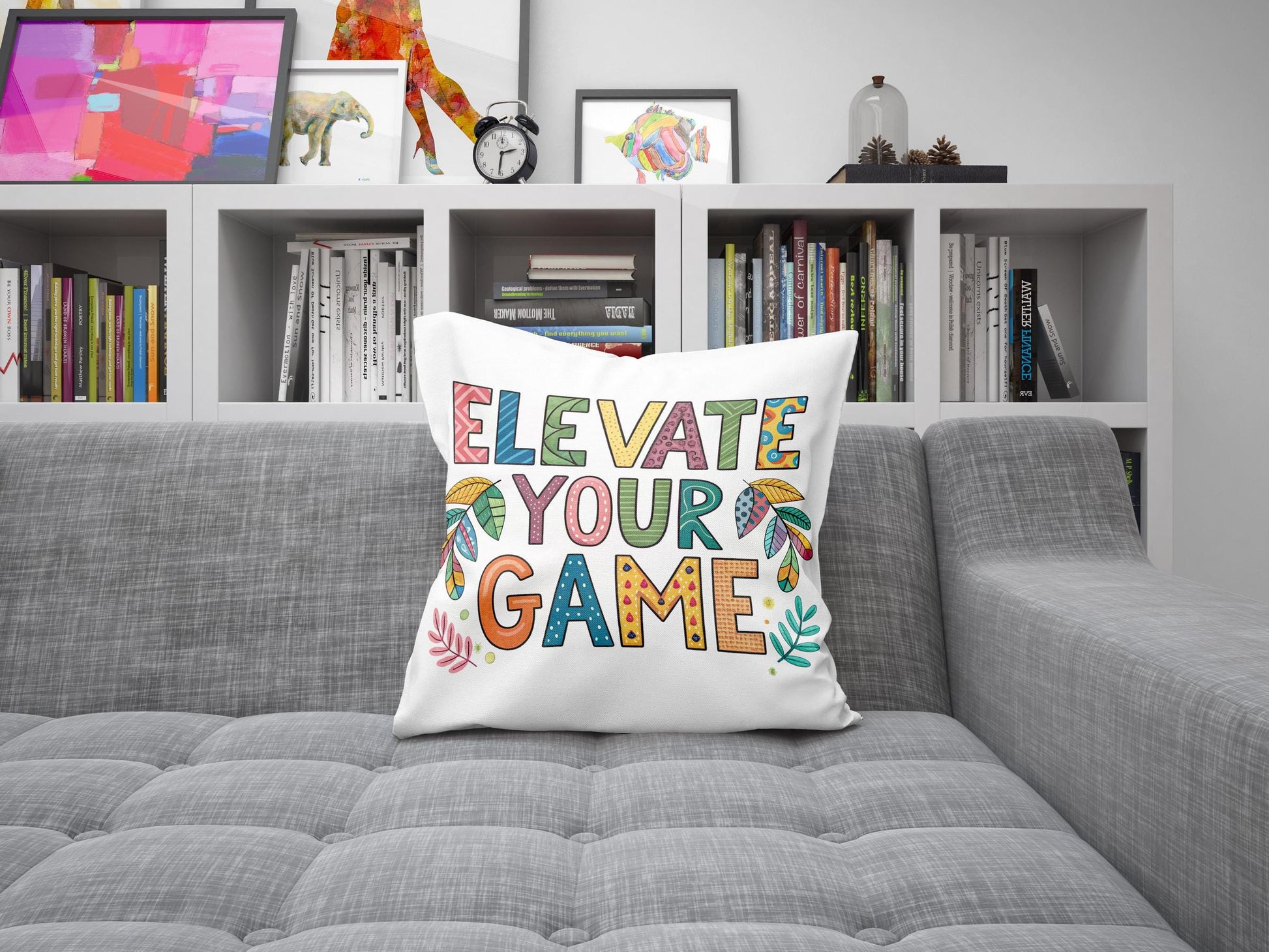 Empowering Pillow Cover | Elevate Your Game | George Miller Art | Whimsical Leaf Motivational Gift