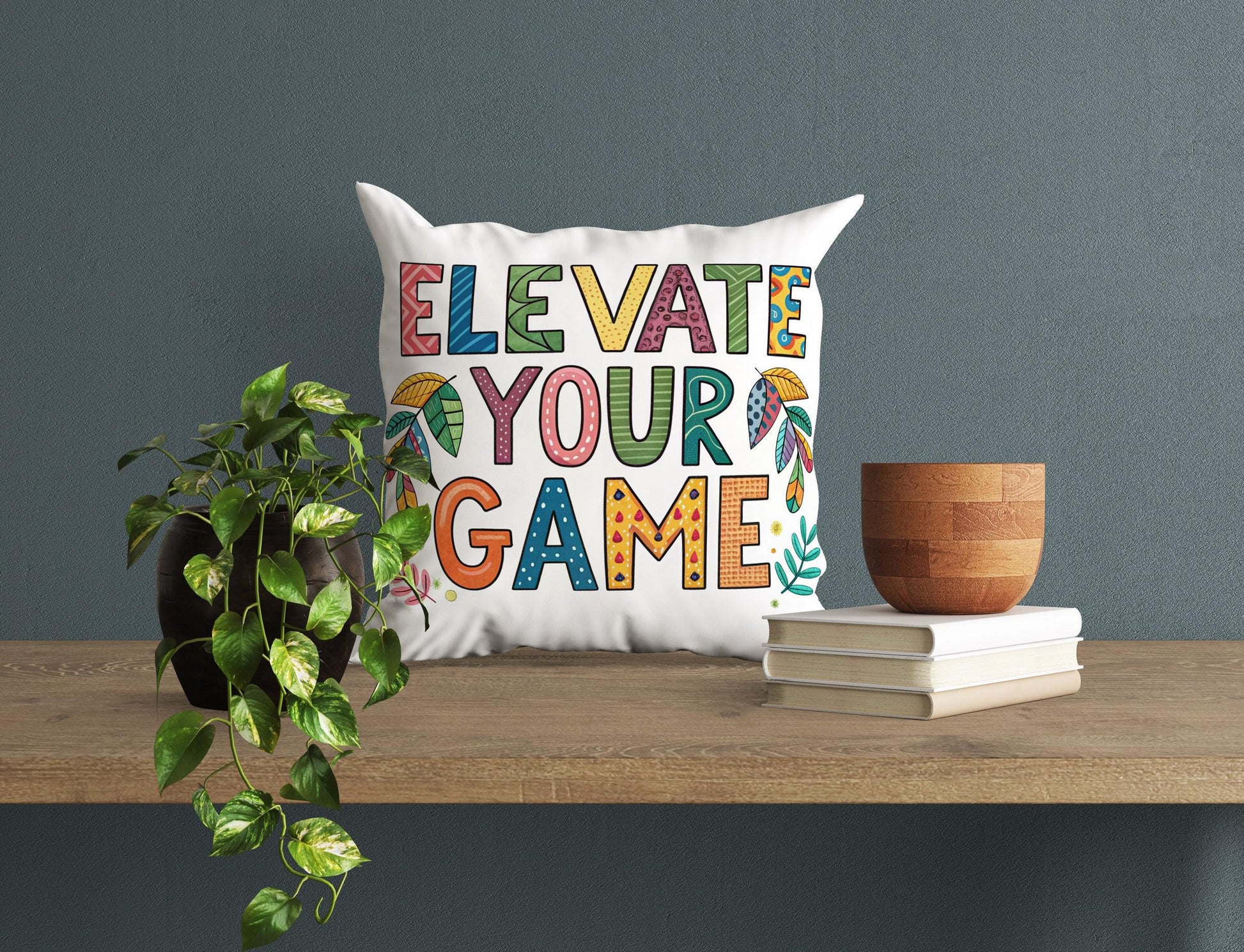 Empowering Pillow Cover | Elevate Your Game | George Miller Art | Whimsical Leaf Motivational Gift