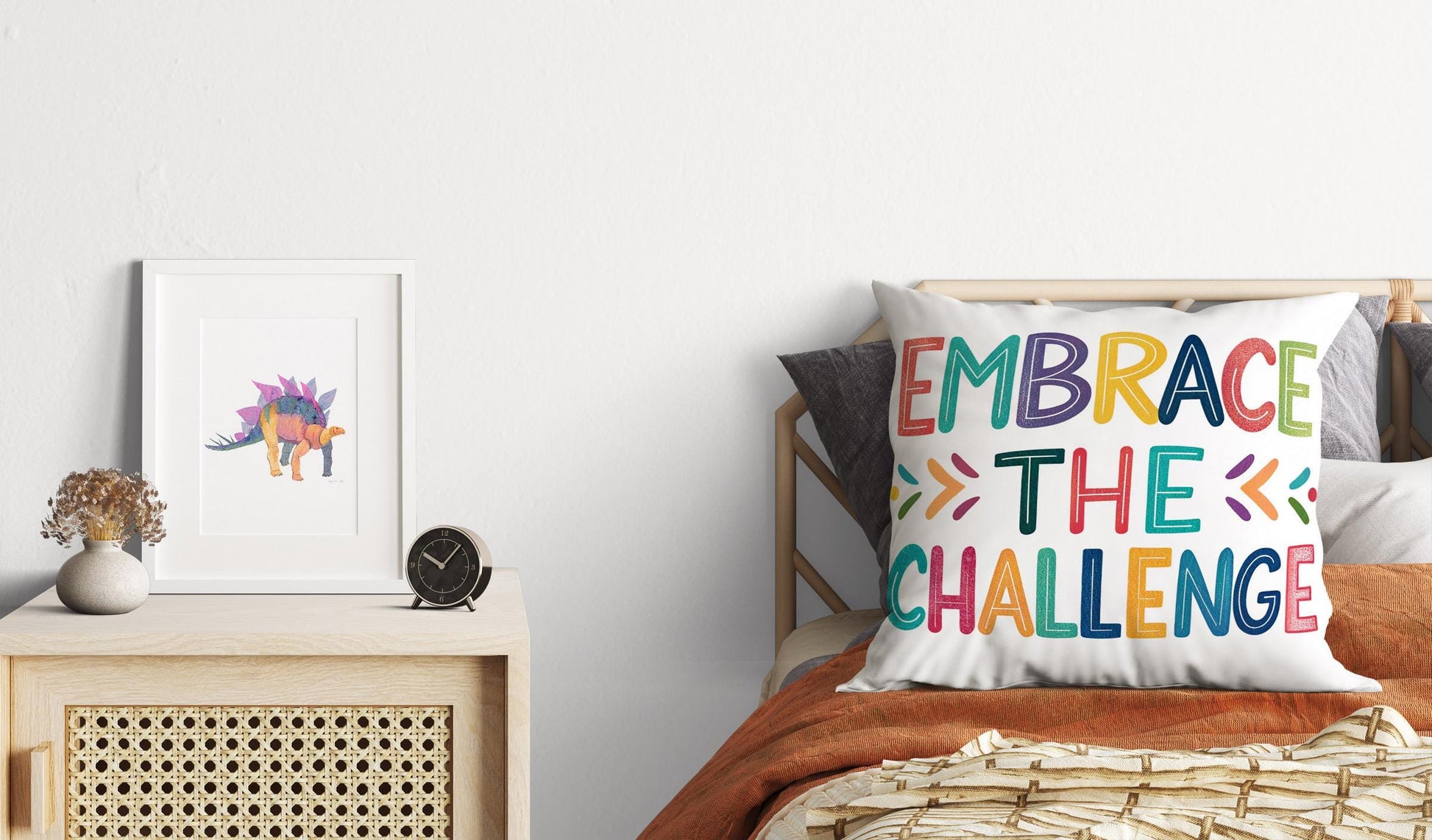 Inspirational Quote Pillow | Embrace the Challenge | George Miller Design | Colorful Home Office Decor