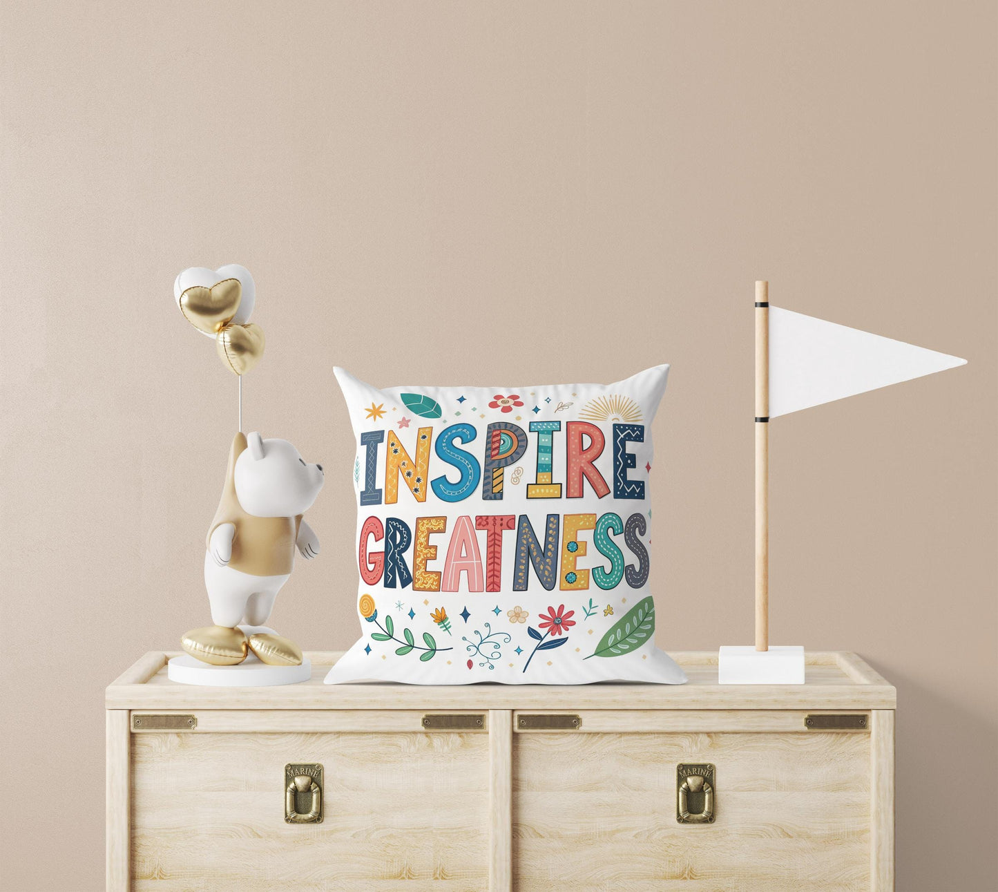 Inspire Greatness Motivational Pillow | Colorful Typography Boho Home Decor | Inspirational Gift