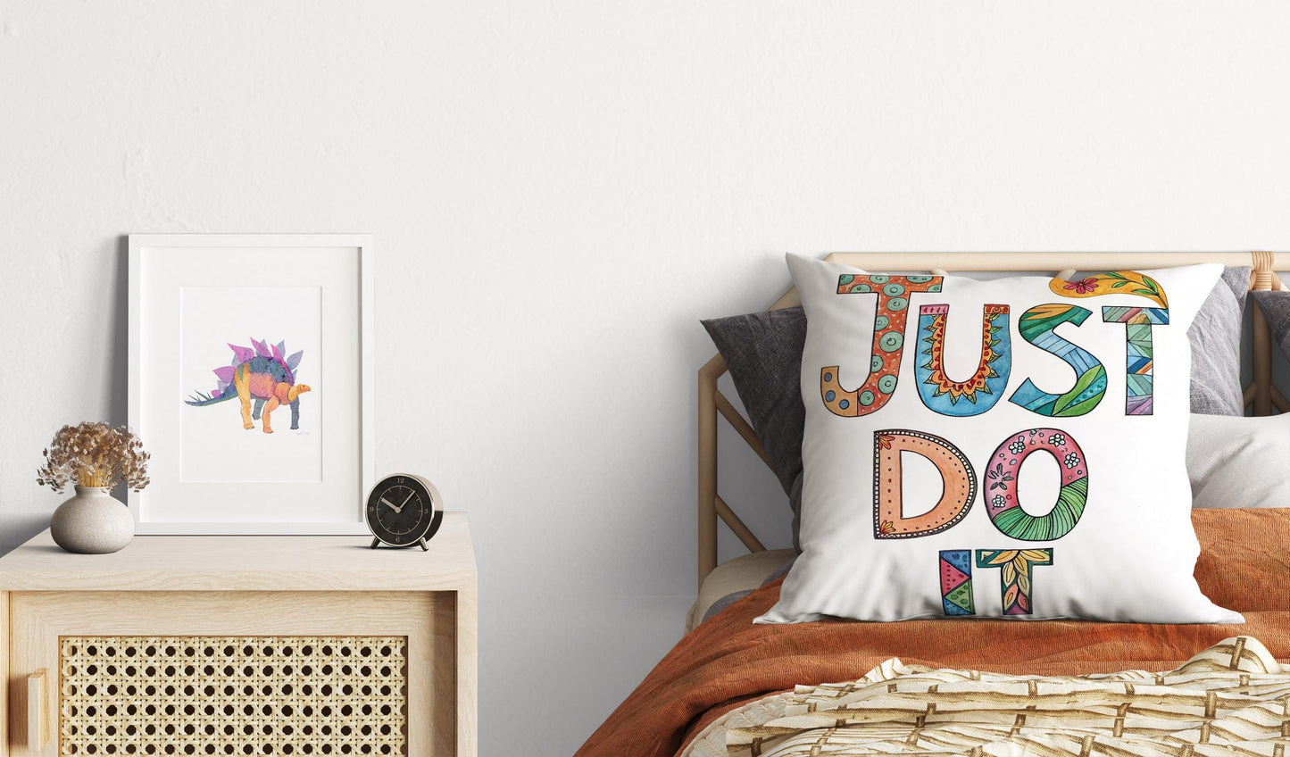 Folk Art Inspired &#39;Just Do It&#39; Pillow | Colorful Lettering | Encouraging Room Accent