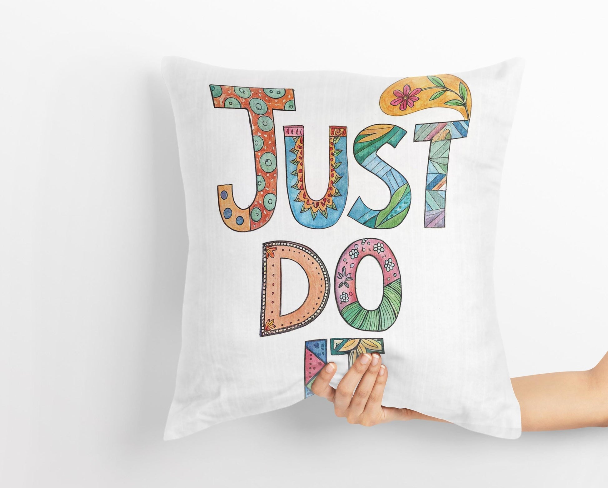 Folk Art Inspired &#39;Just Do It&#39; Pillow | Colorful Lettering | Encouraging Room Accent