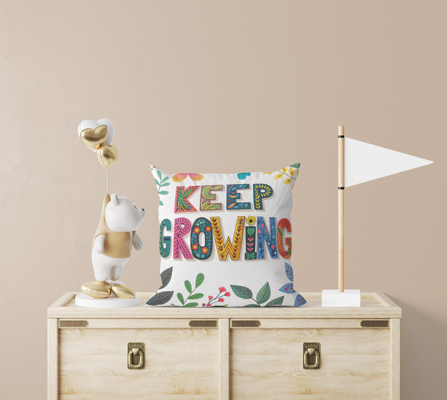 Keep Growing Inspirational Pillow | Floral Typography Boho Home Decor | Motivational Gift