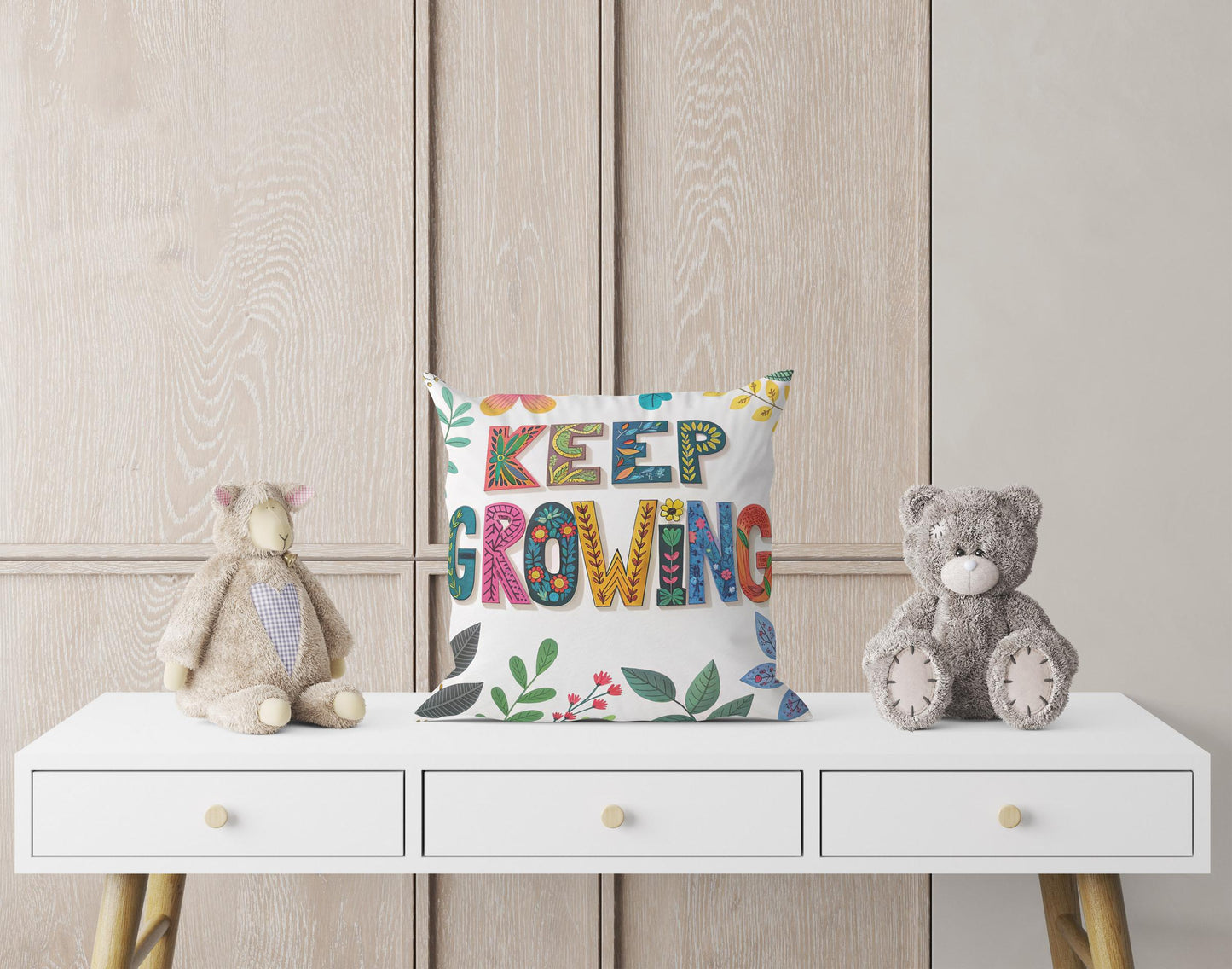 Keep Growing Inspirational Pillow | Floral Typography Boho Home Decor | Motivational Gift