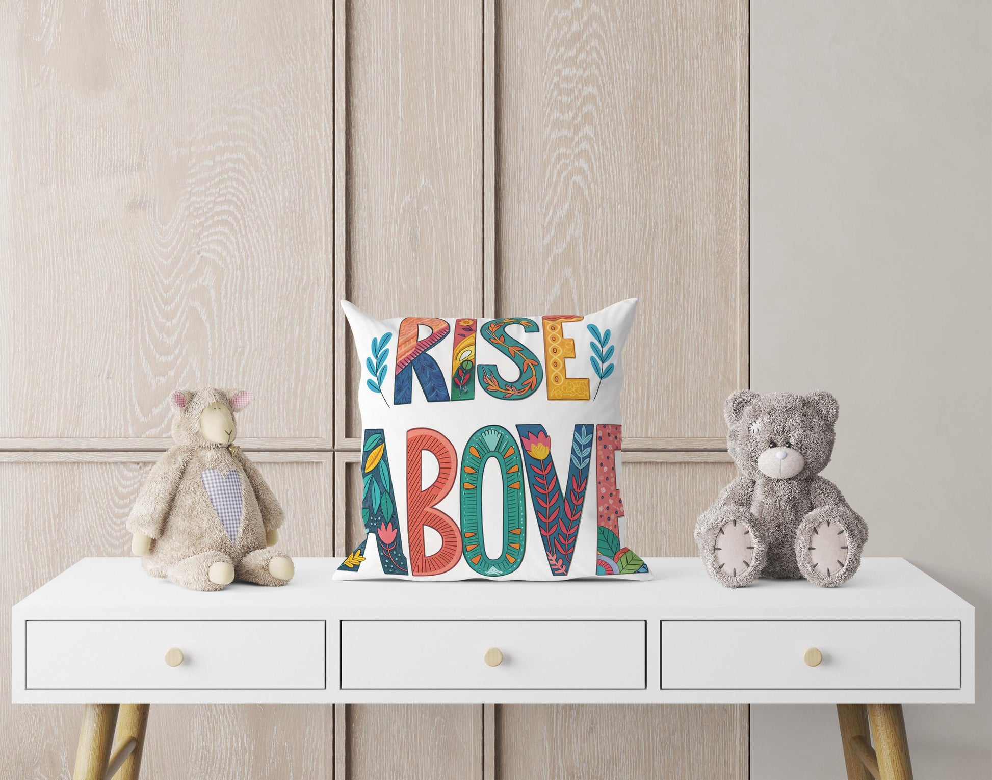 Rise Above Motivational Pillow | Hand Lettered Boho Home Decor | Inspirational Gift