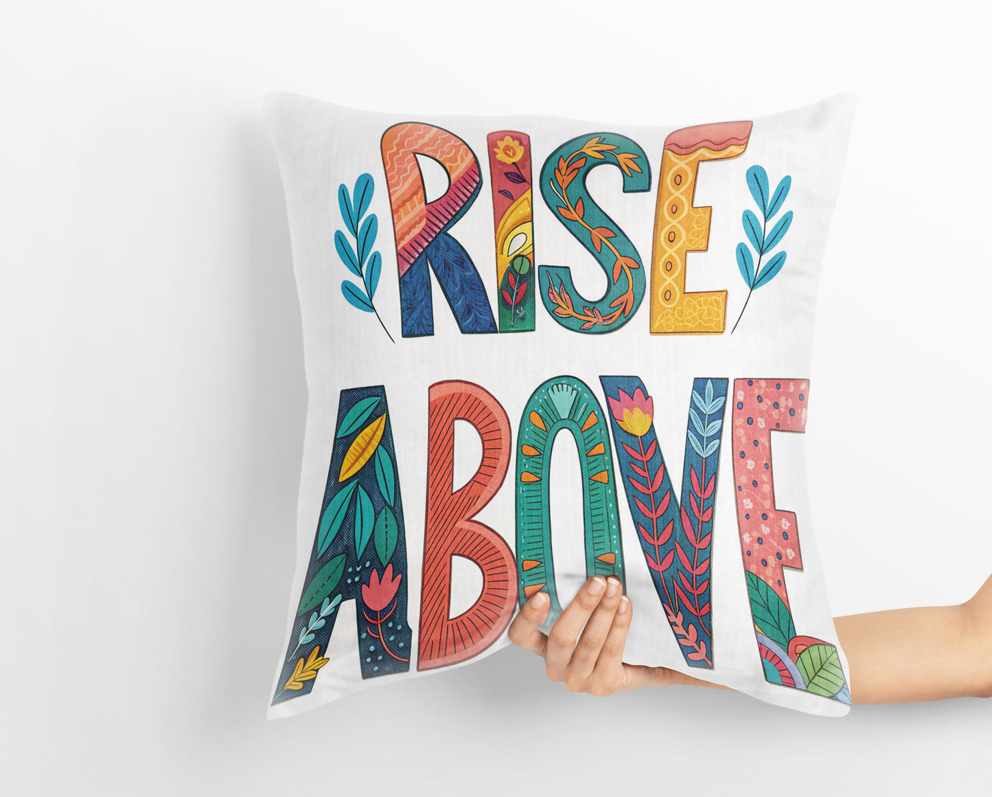 Rise Above Motivational Pillow | Hand Lettered Boho Home Decor | Inspirational Gift