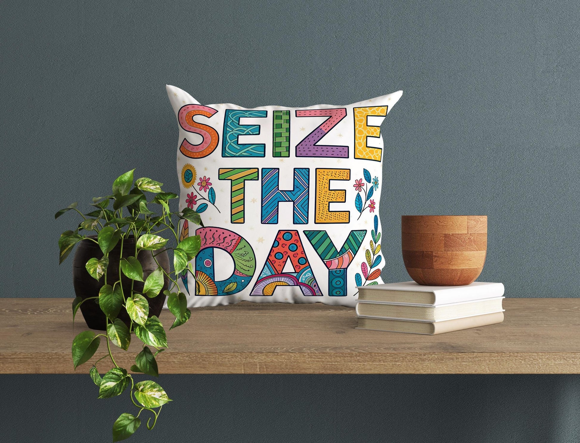 Vibrant Patterned Letter Pillow - Seize The Day Cheerful Decor