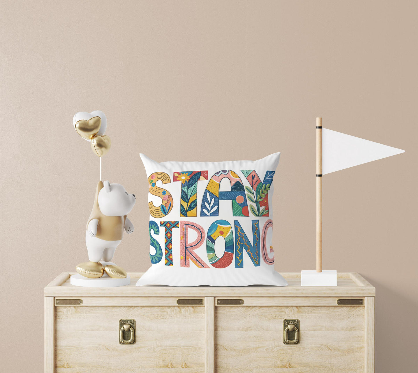 Hand-Drawn Typography Cushion - Stay Strong Positive Home Decor