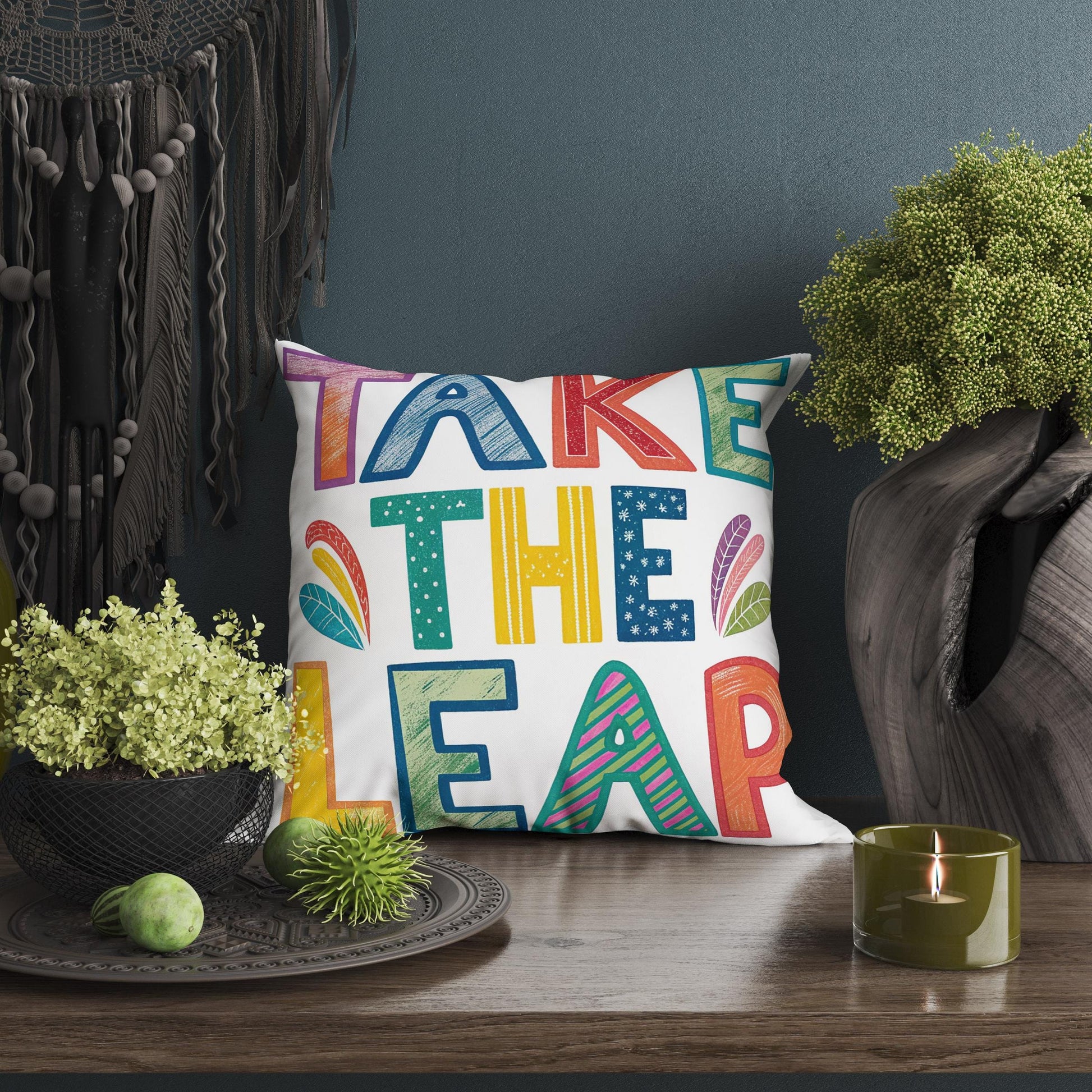 Fun Typography Pillow | &#39;Take the Lead&#39; Quote | Creative Home Accent