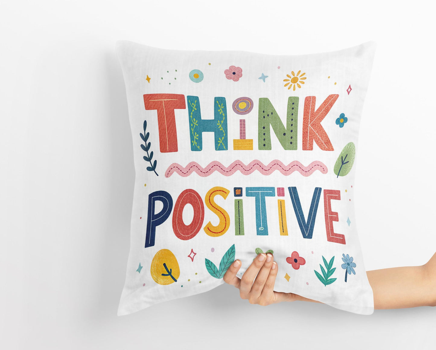 Cheerful &#39;Think Positive&#39; Cushion | Motivational Office Decor | Inspirational Gift