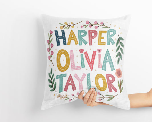 Handmade Name Art Pillow | Custom Nursery Decor | Unique Gift | Whimsical Kids Room Cushion by George Miller