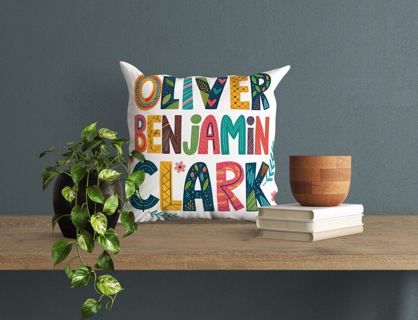 Colorful Custom Name Cushion | Personalized Kids Pillow | Choose from 4 Designs | George Miller Art