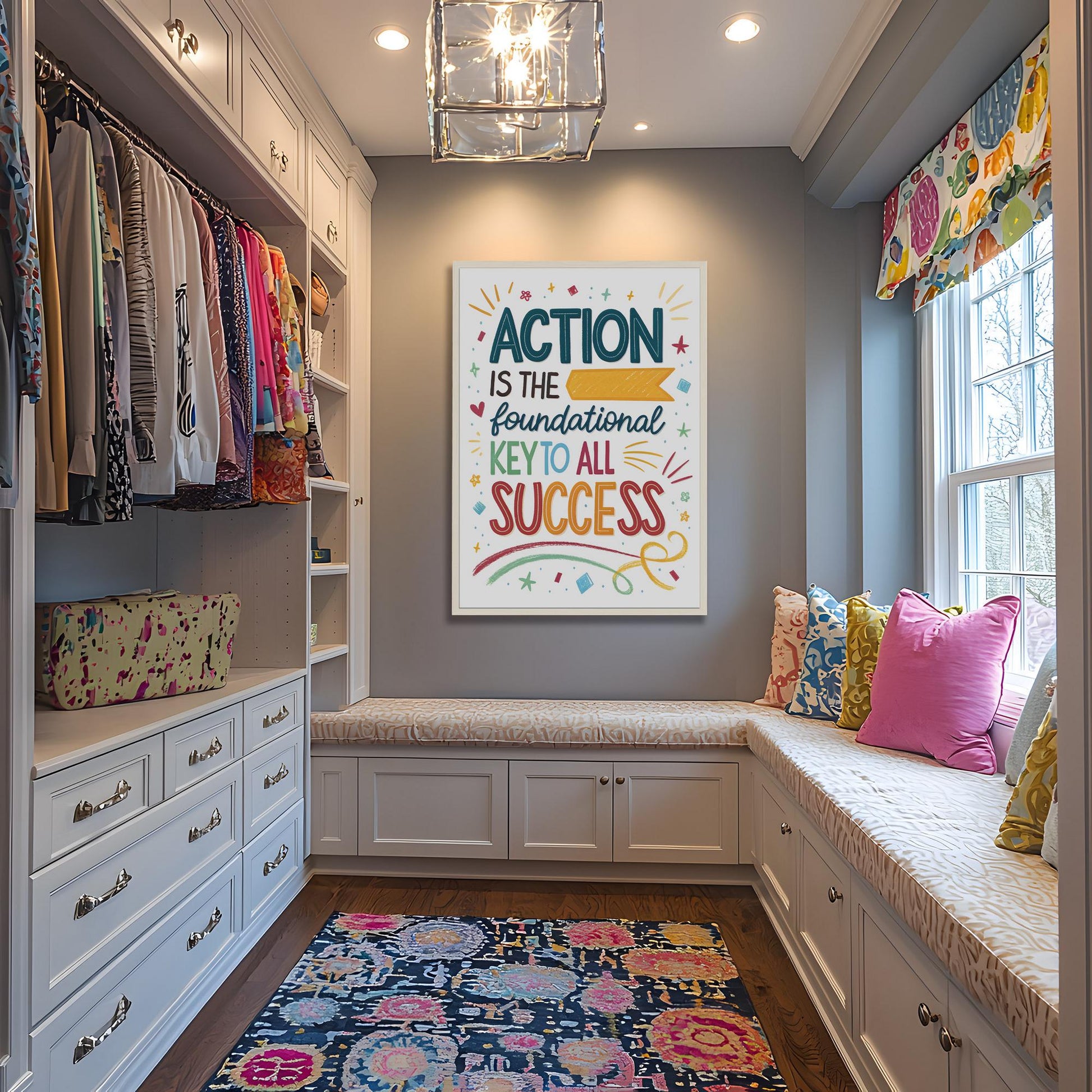 Success Quote Print | Motivational Office Decor | Colorful Hand Lettering | Action Inspiration | Digital or Canvas