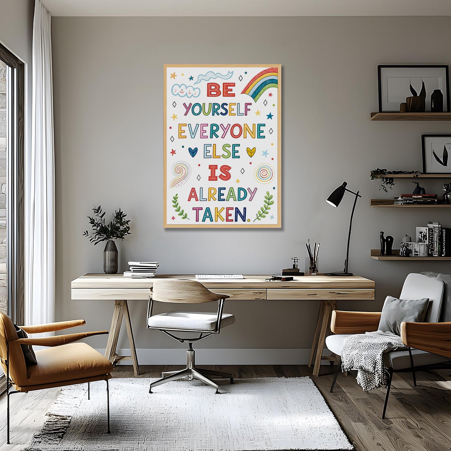 Whimsical Kids Room Decor - Be Yourself Quote - Colorful Inspirational Canvas Art Print