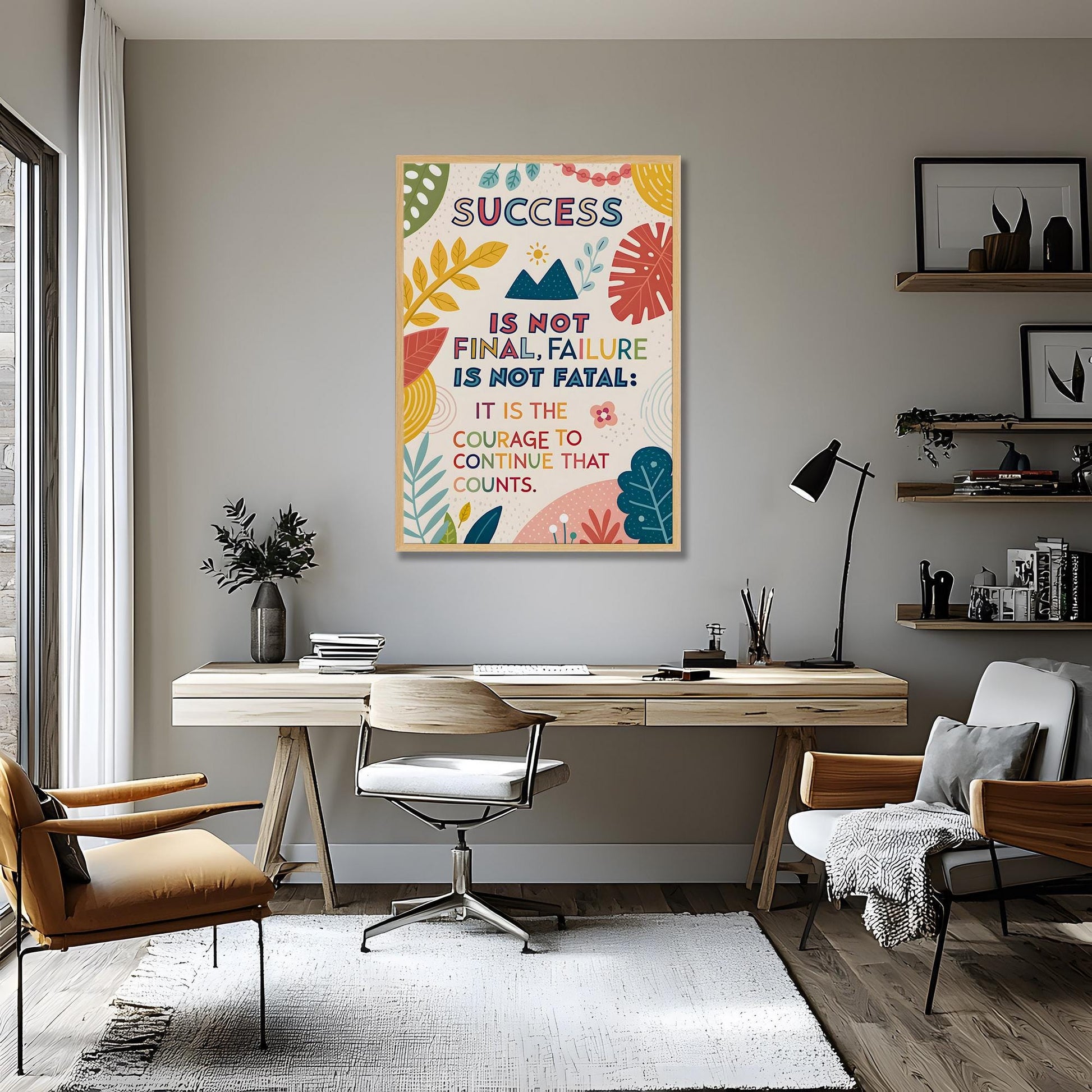 Motivational Wall Art - Success Quote Print - Colorful Botanical Design by George Miller