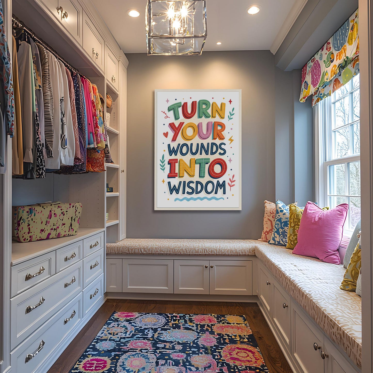 Motivational Wall Art - Turn Wounds Into Wisdom Quote - Colorful Typography by George Miller