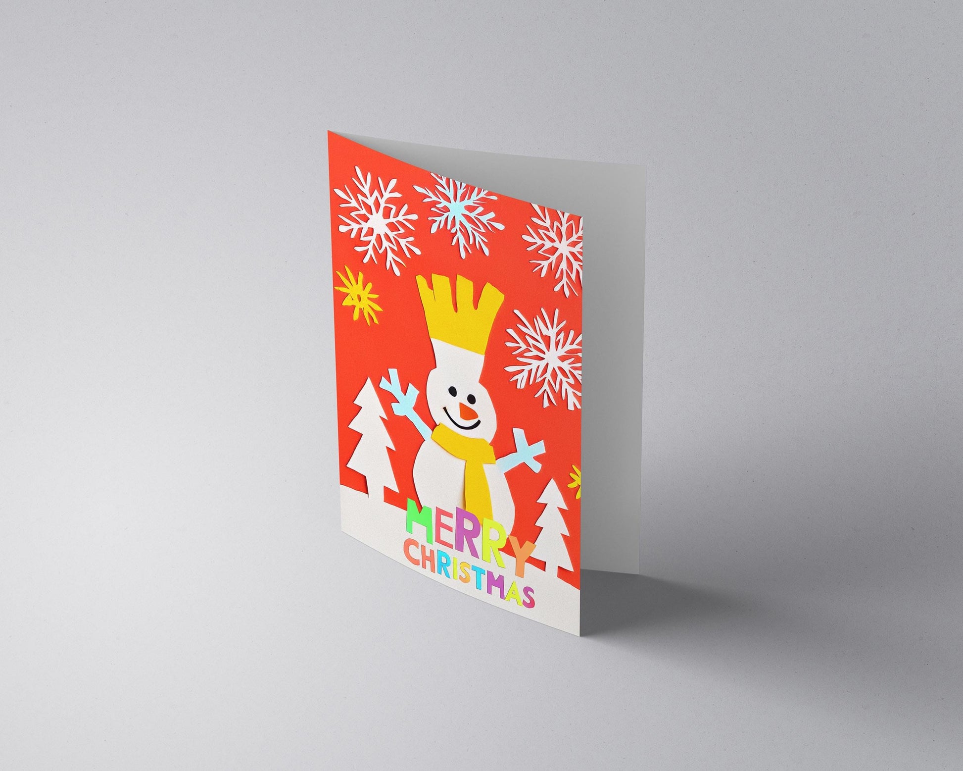 Fun Christmas Card Colorful Snowman Whimsical Xmas Greeting Child Friendly Design