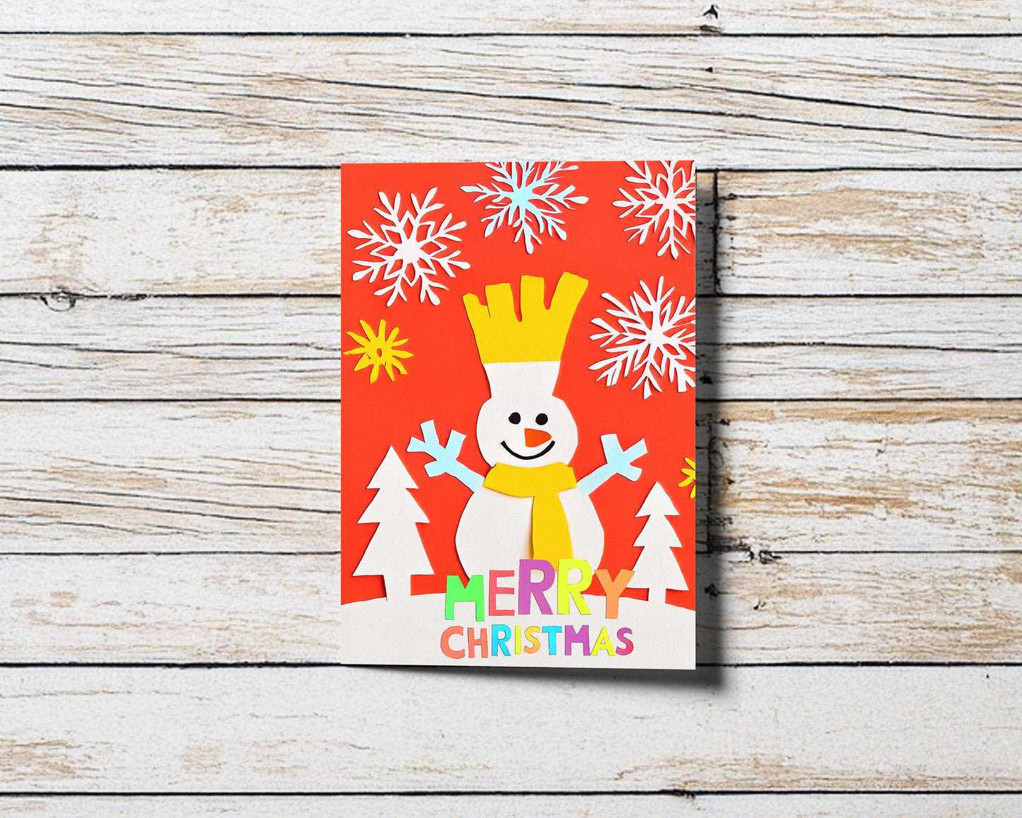 Merry Christmas Snowman Card Playful Festive Art Colorful Xmas Message