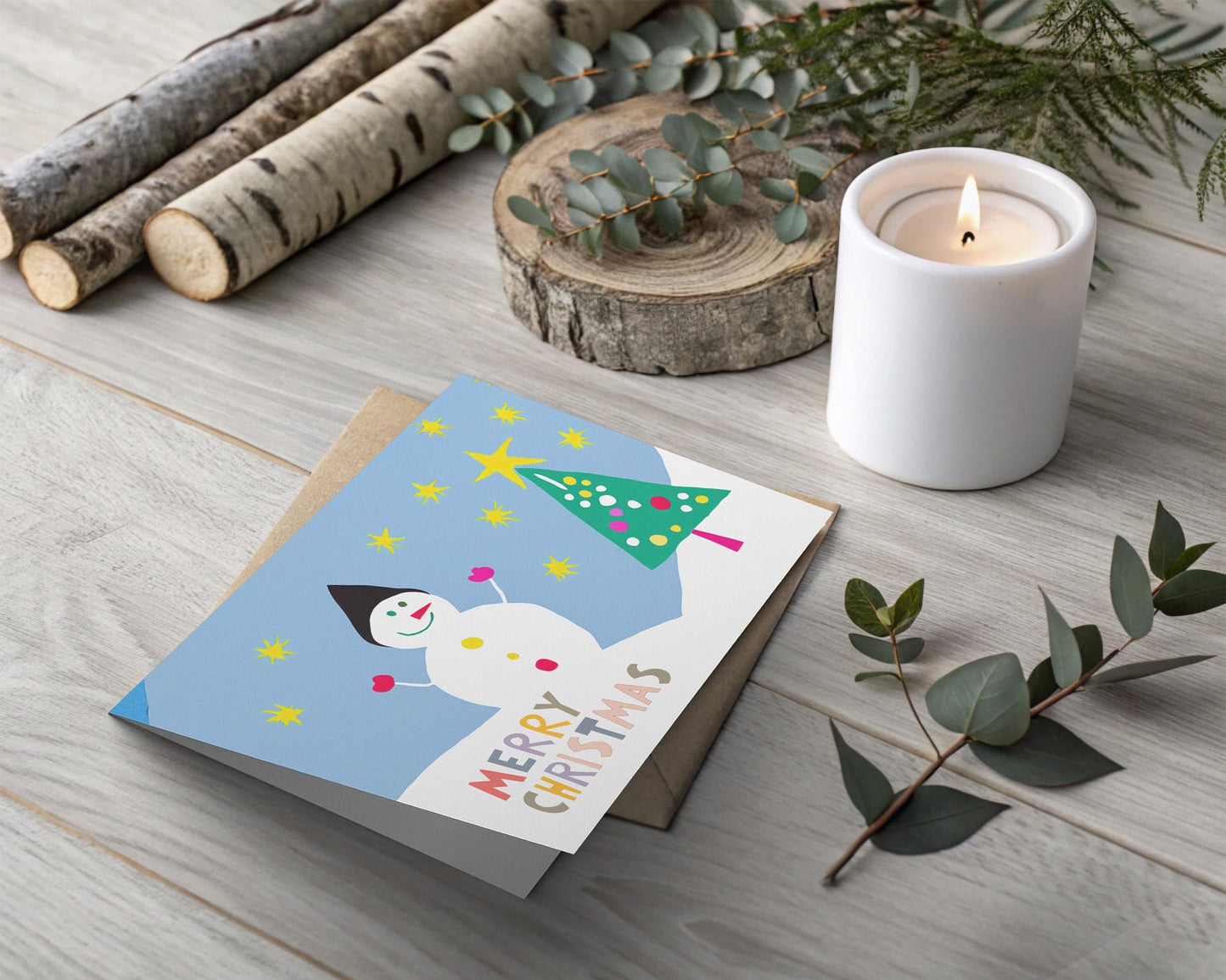 Modern Snowman Christmas Card | Minimalist Holiday Greeting | George Miller Design | Colorful Festive Art Print