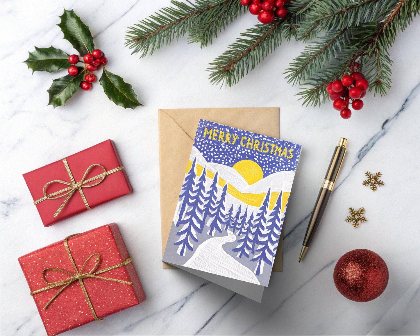 Geometric Winter Landscape | Modern Christmas Art Card | George Miller Festive Print