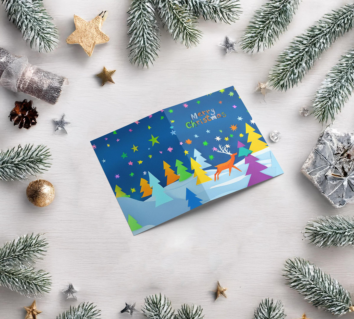 Merry Christmas Art | Playful Typography | Cheerful Holiday Card | Festive Geometric Scene