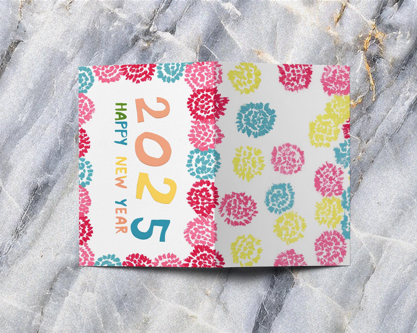 Happy New Year 2025 Card | Colorful Artistic Design | Cheerful Floral Greeting | Celebration Card